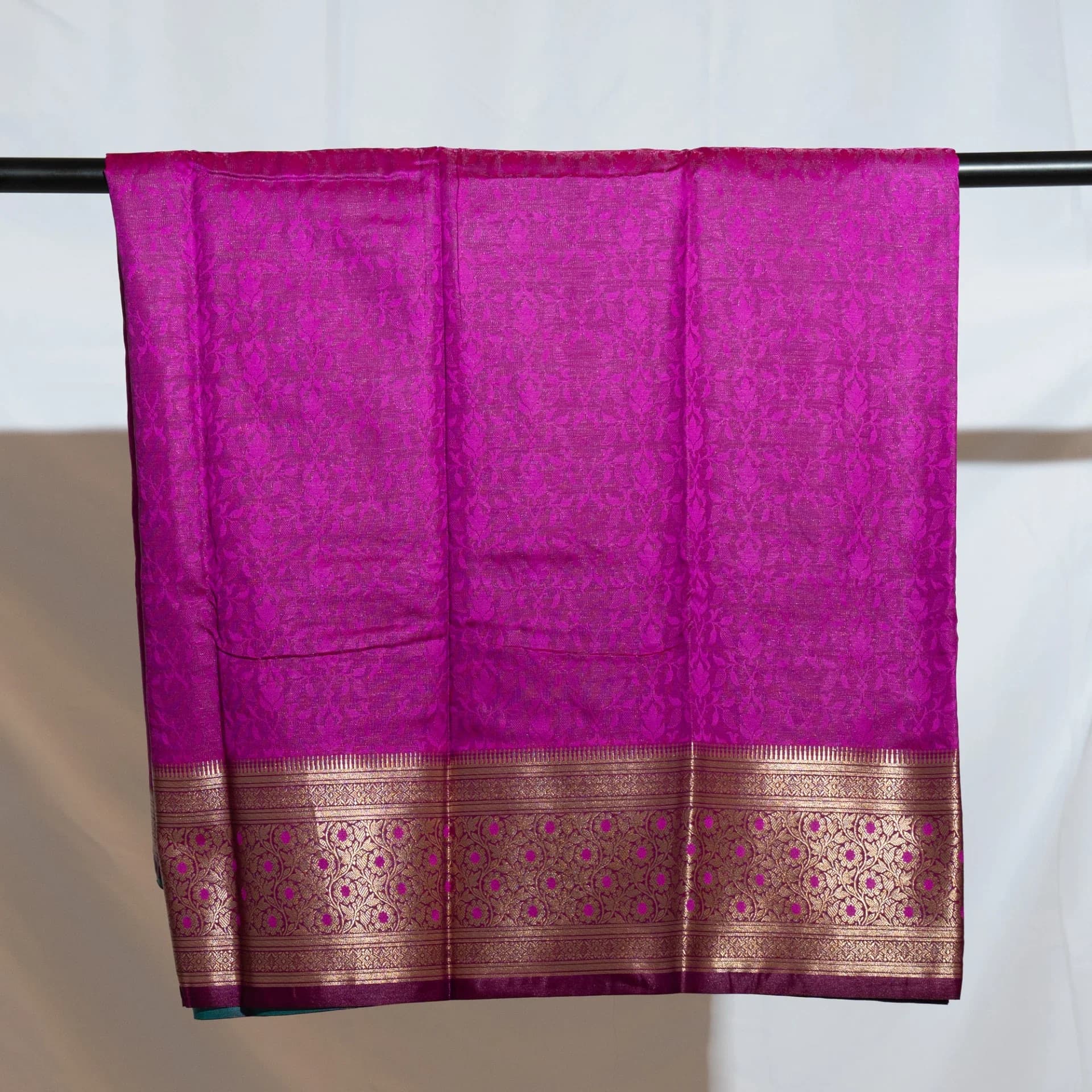 Teal Saree with Contrast Purple Pallu & Blouse Piece