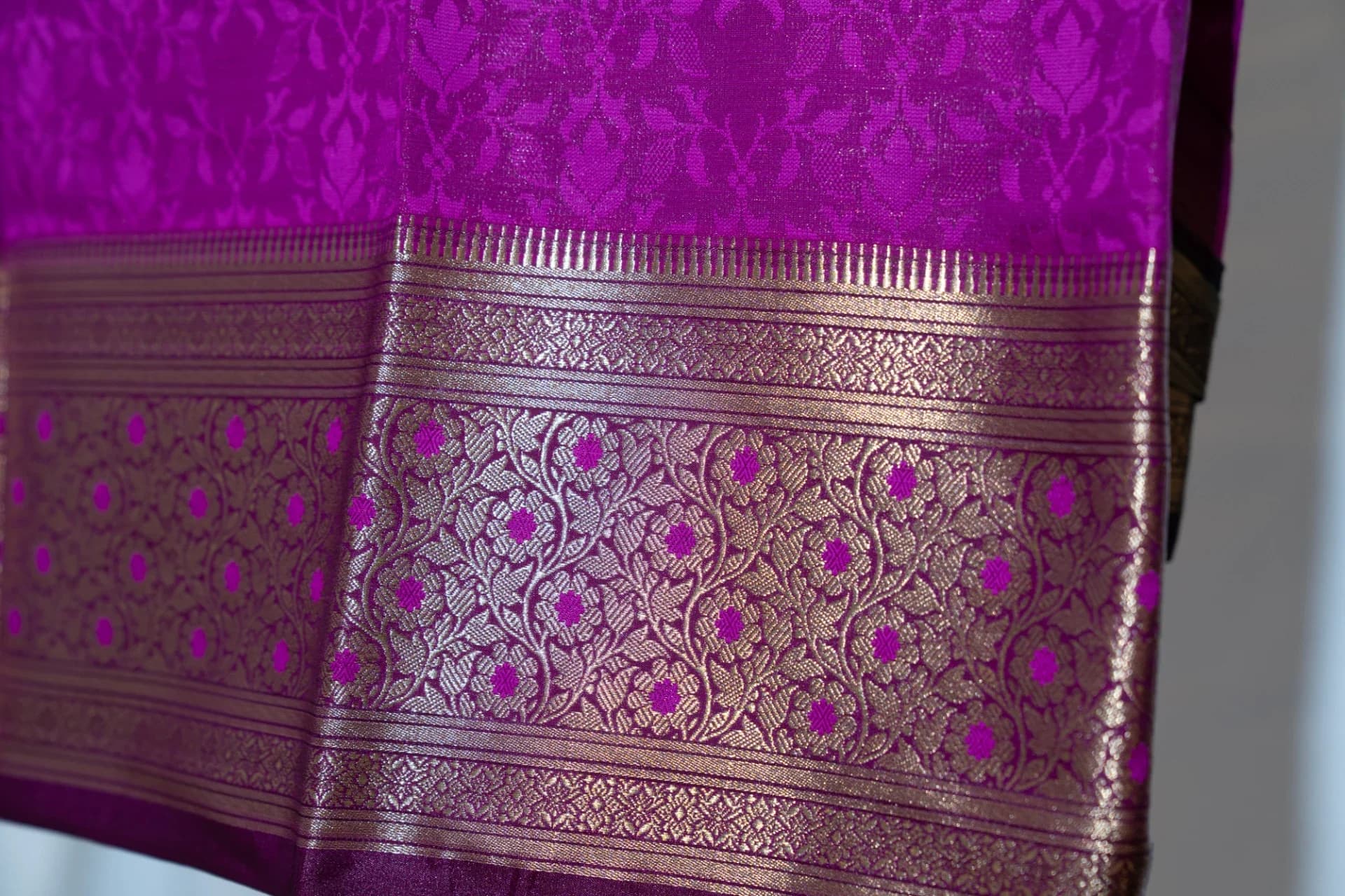 Teal Saree with Contrast Purple Pallu & Blouse Piece