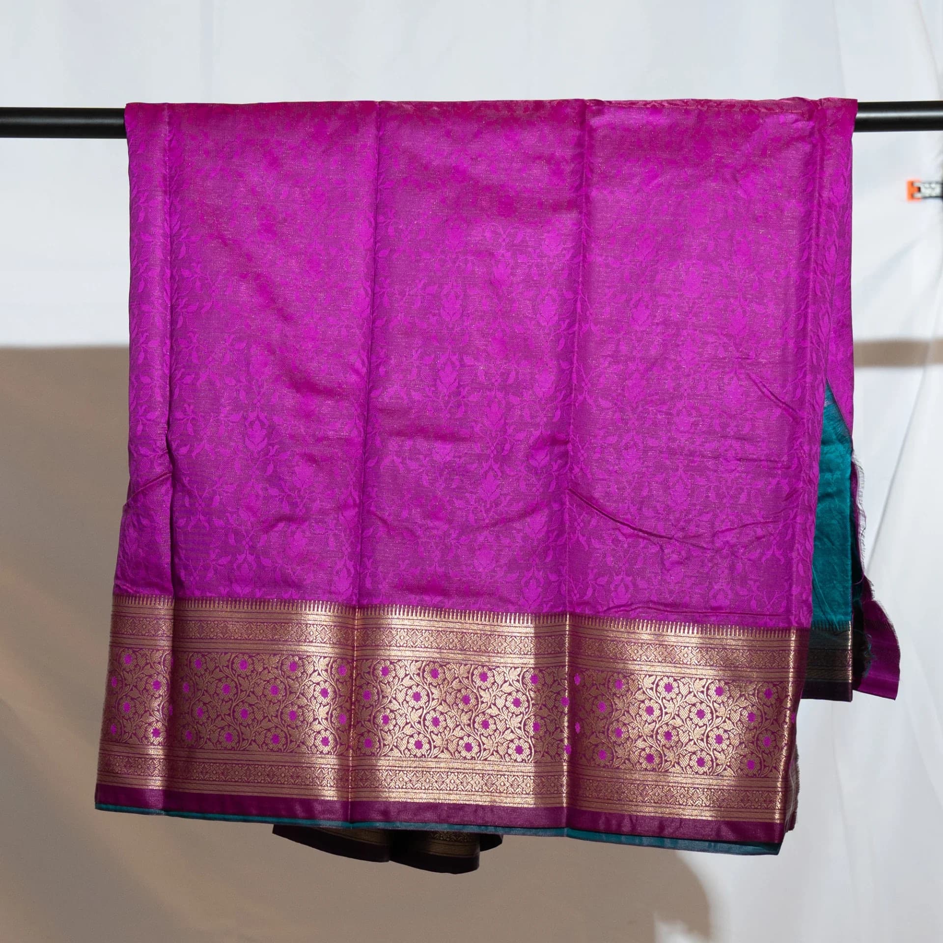 Dark Blue Saree with Contrast Purple Pallu & Blouse Piece
