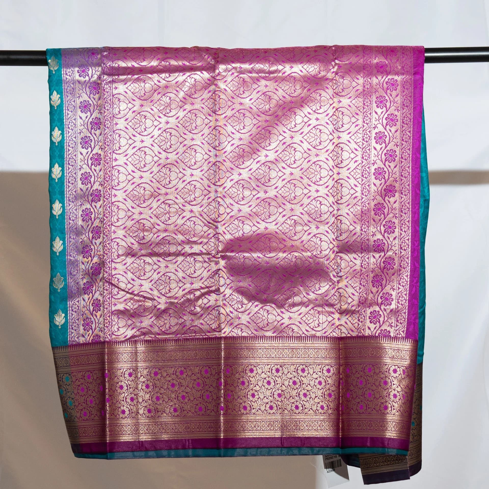 Dark Blue Saree with Contrast Purple Pallu & Blouse Piece