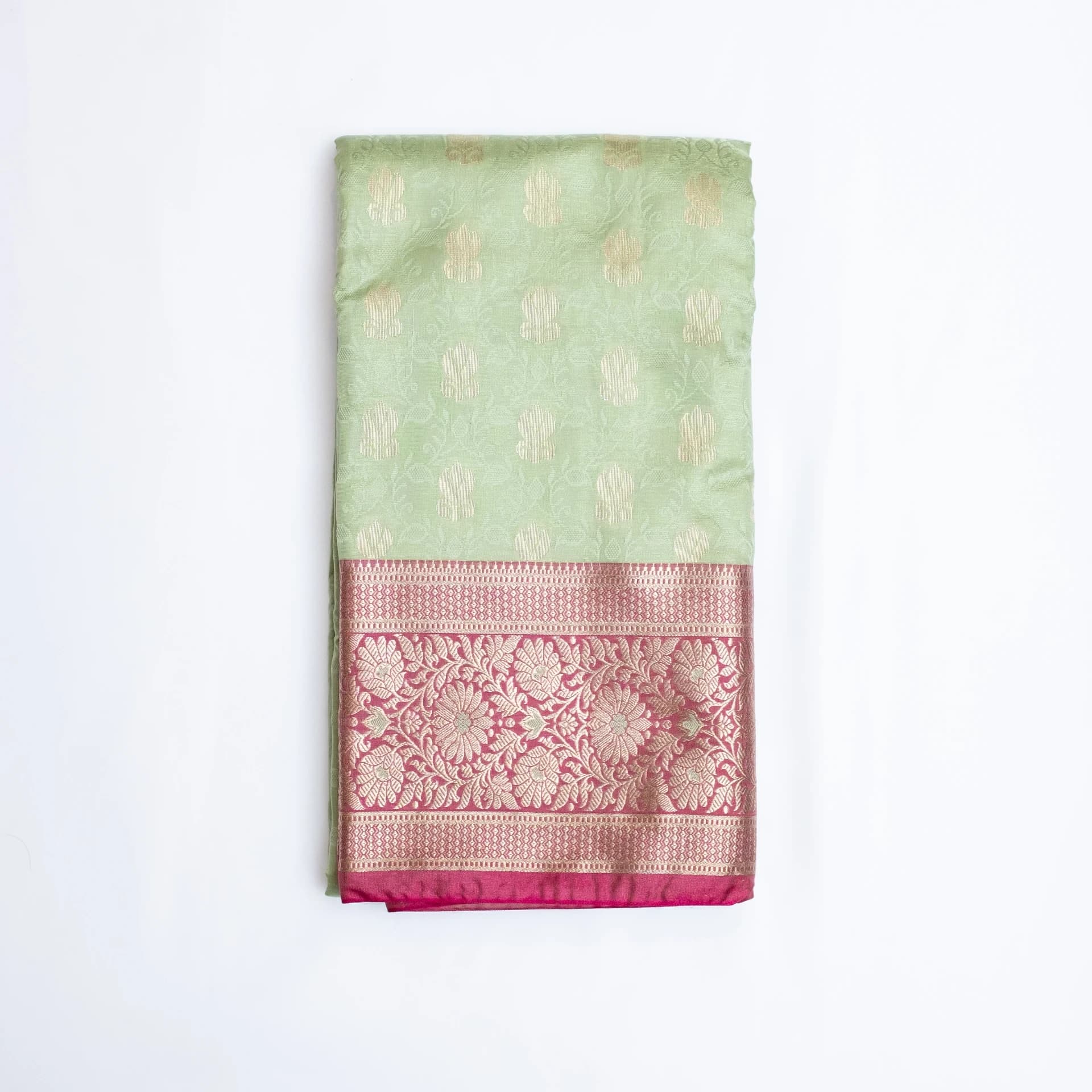 Pastel Green Saree with Contrast Pink Pallu & Blouse Piece