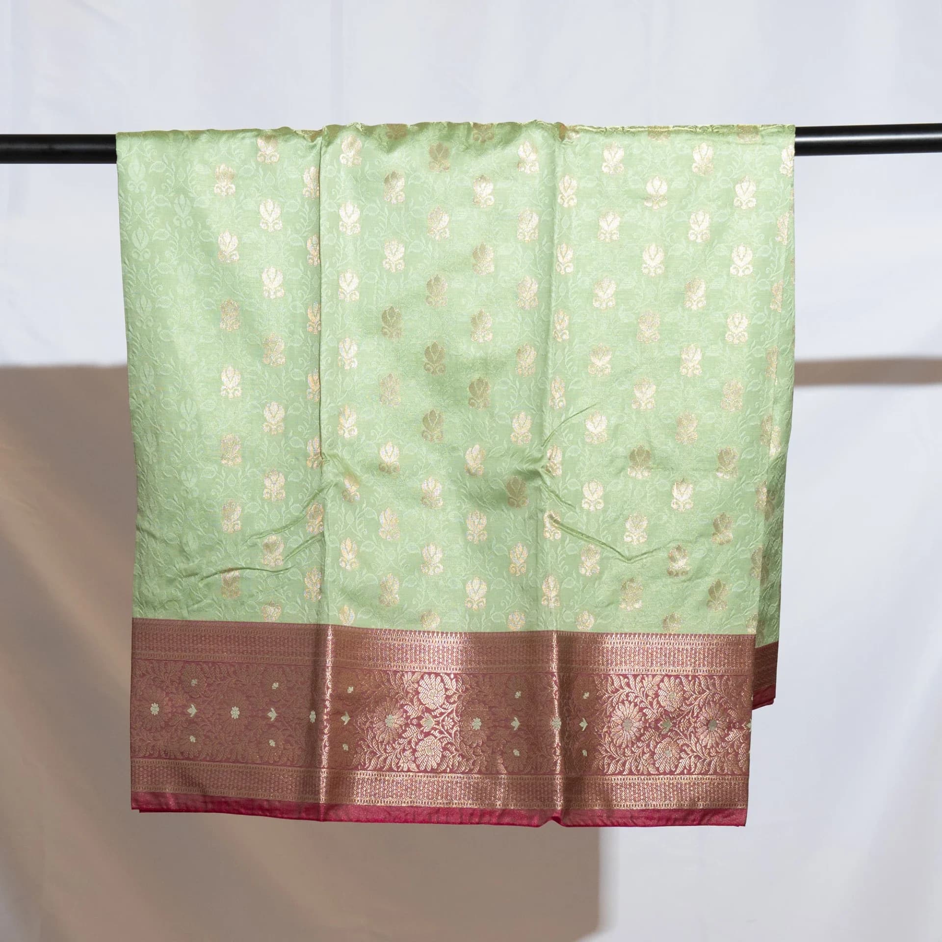 Pastel Green Saree with Contrast Pink Pallu & Blouse Piece