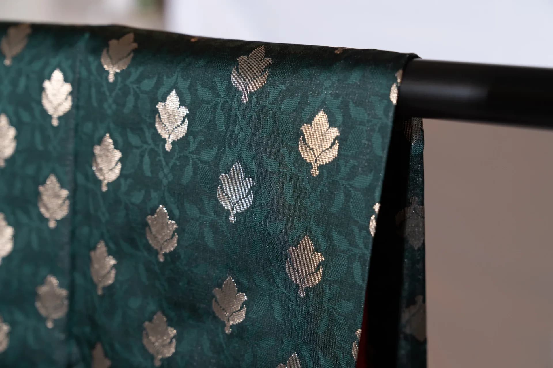 Dark Green Saree with Contrast Red Pallu & Blouse Piece
