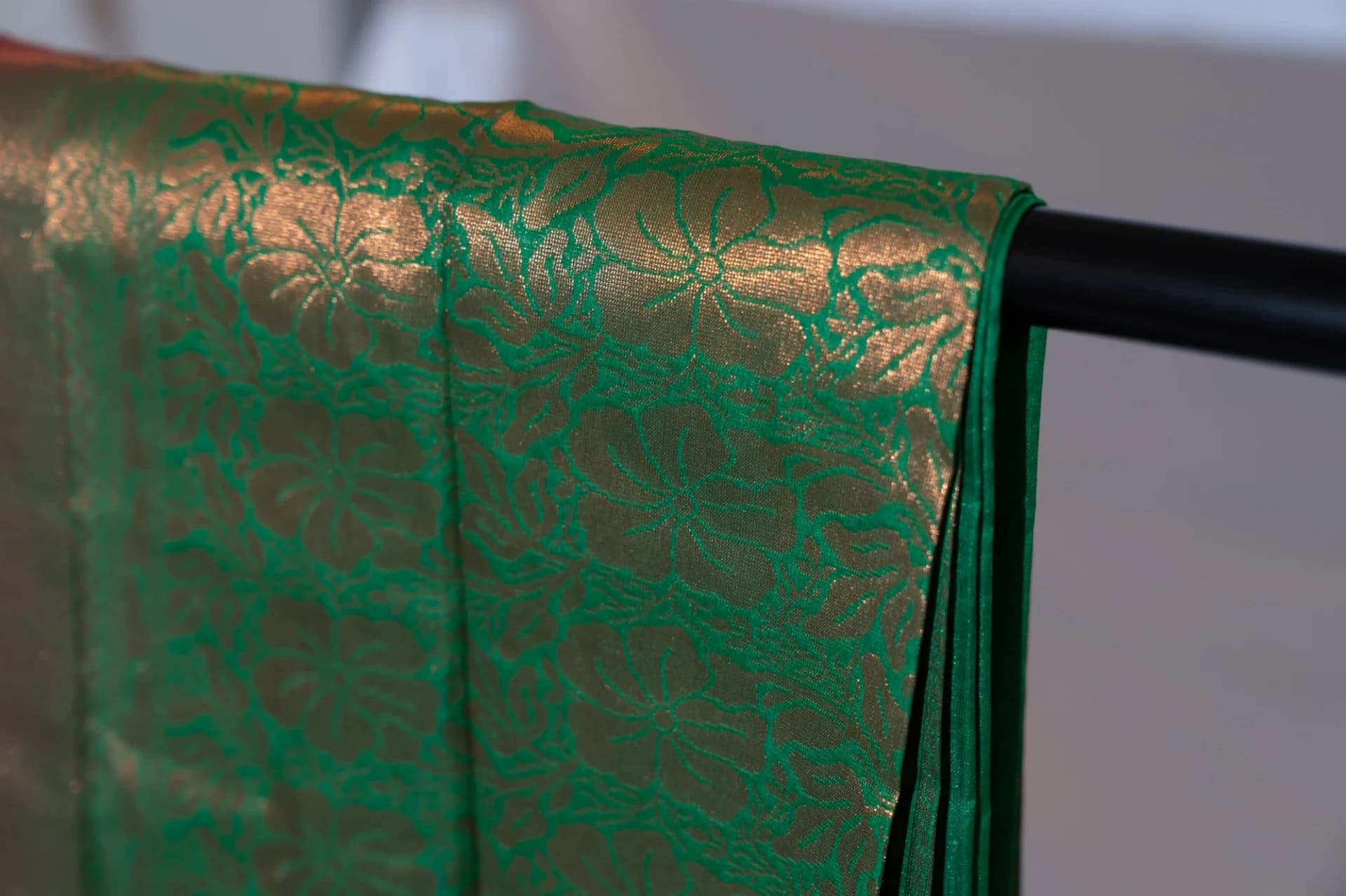 Eggplant Purple Saree with Copper Work & Contrast Green Pallu