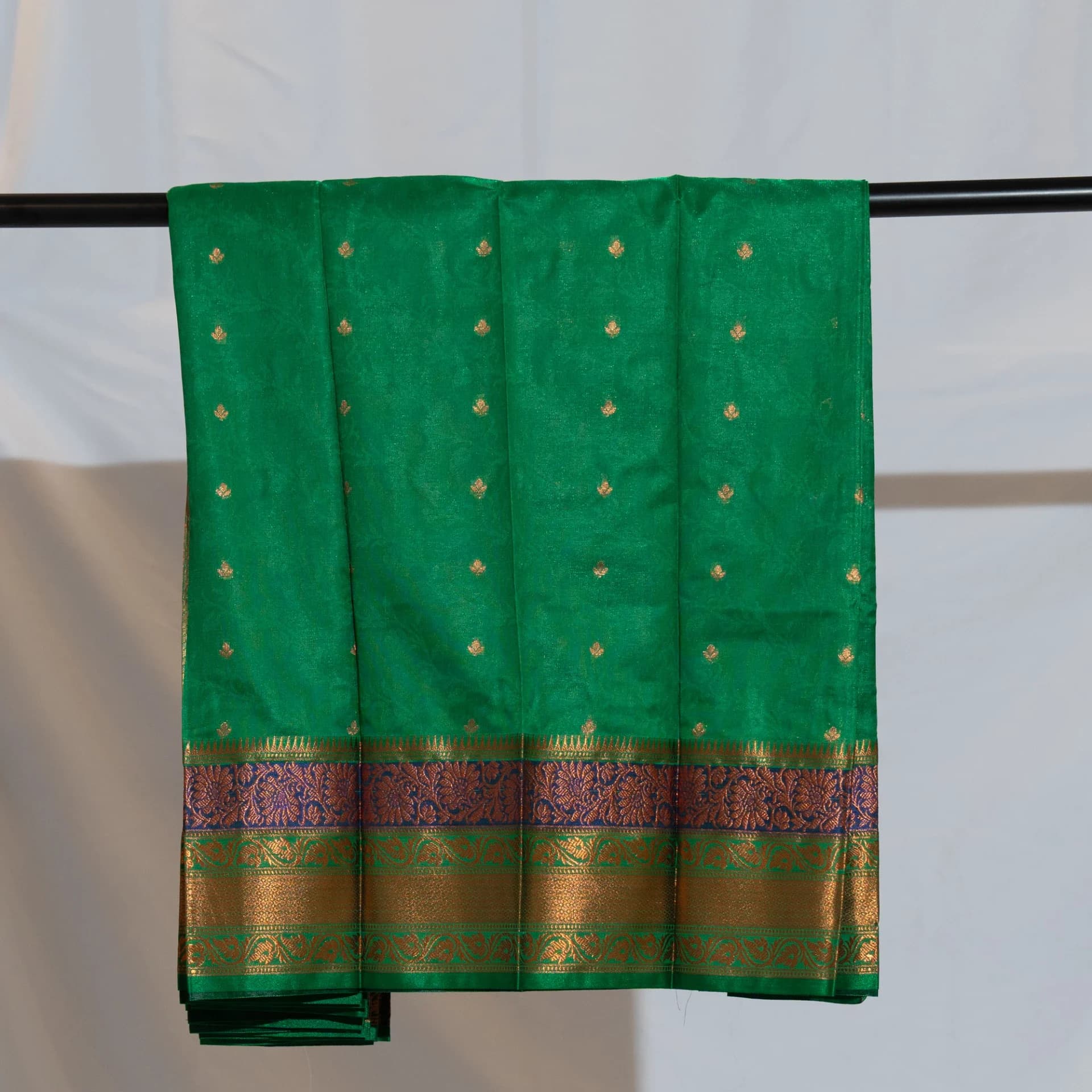 Eggplant Purple Saree with Copper Work & Contrast Green Pallu