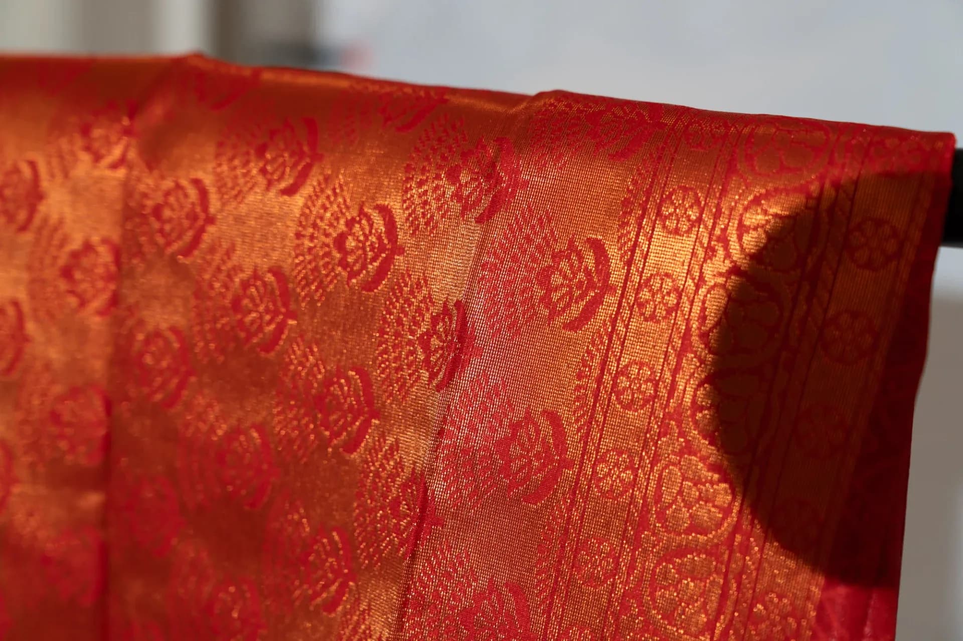 Dark Blue Saree with Copper Work & Contrast Red Pallu
