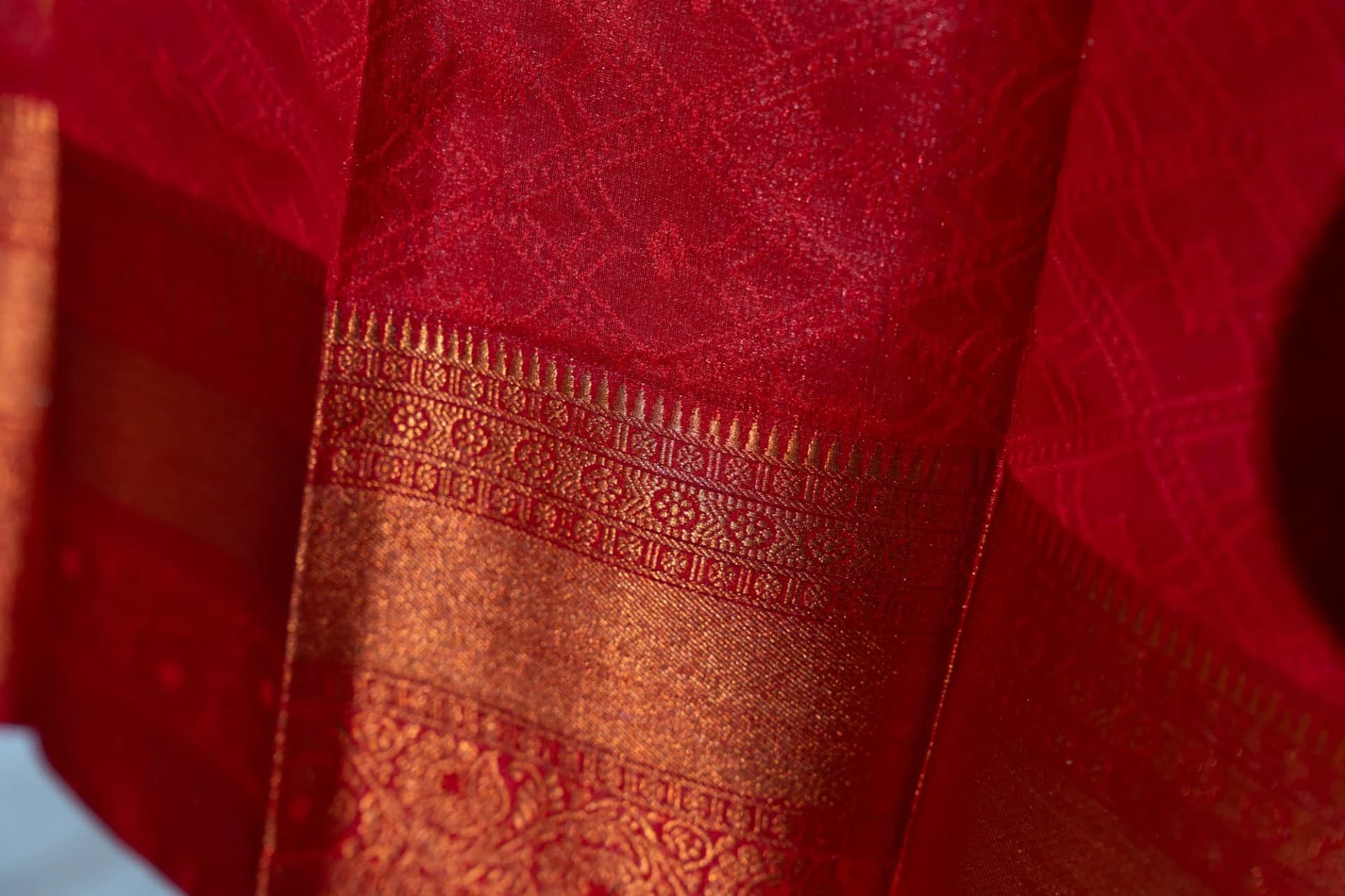 Dark Blue Saree with Copper Work & Contrast Red Pallu