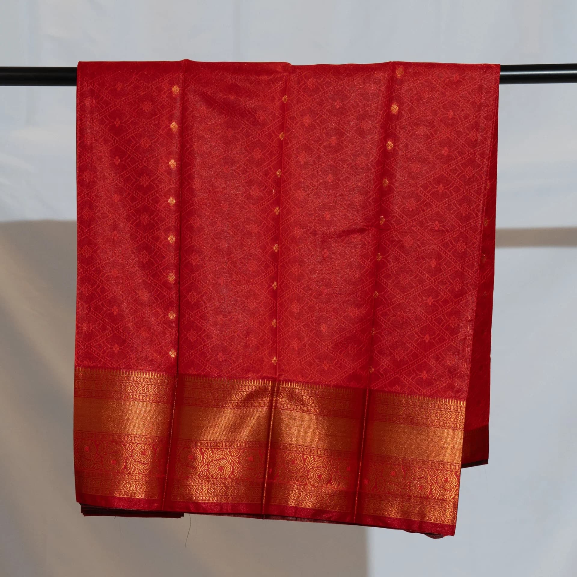 Dark Blue Saree with Copper Work & Contrast Red Pallu