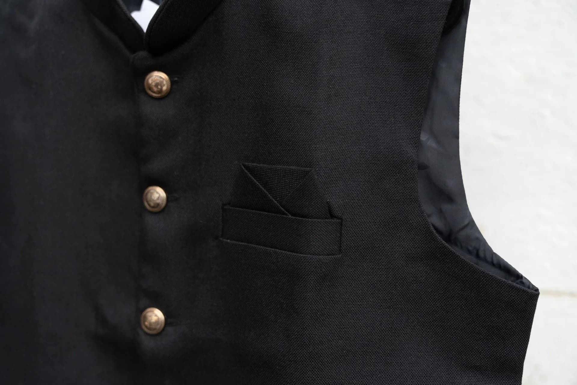 Black Nehru Jacket (Vest) with Gold Buttons & Pocket Details