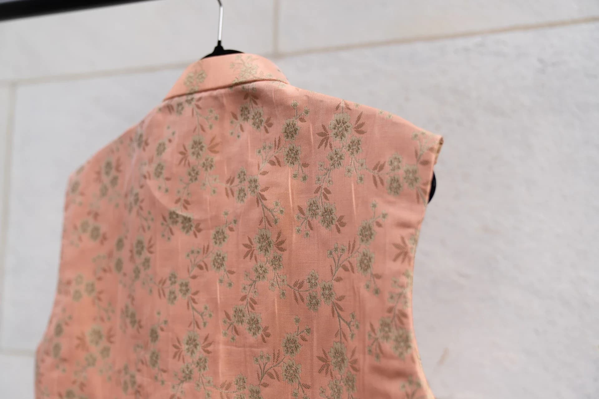 Pink Nehru Jacket (Vest) with Floral Embroidery & Pocket Details
