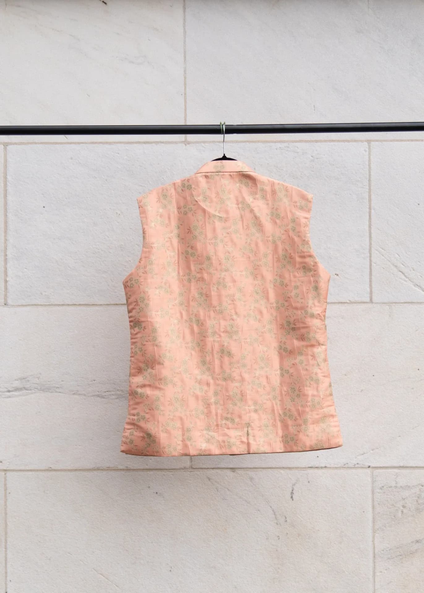 Pink Nehru Jacket (Vest) with Floral Embroidery & Pocket Details