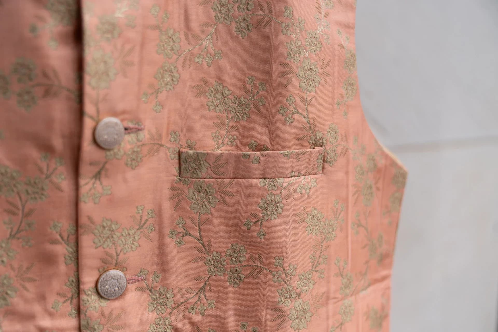 Pink Nehru Jacket (Vest) with Floral Embroidery & Pocket Details