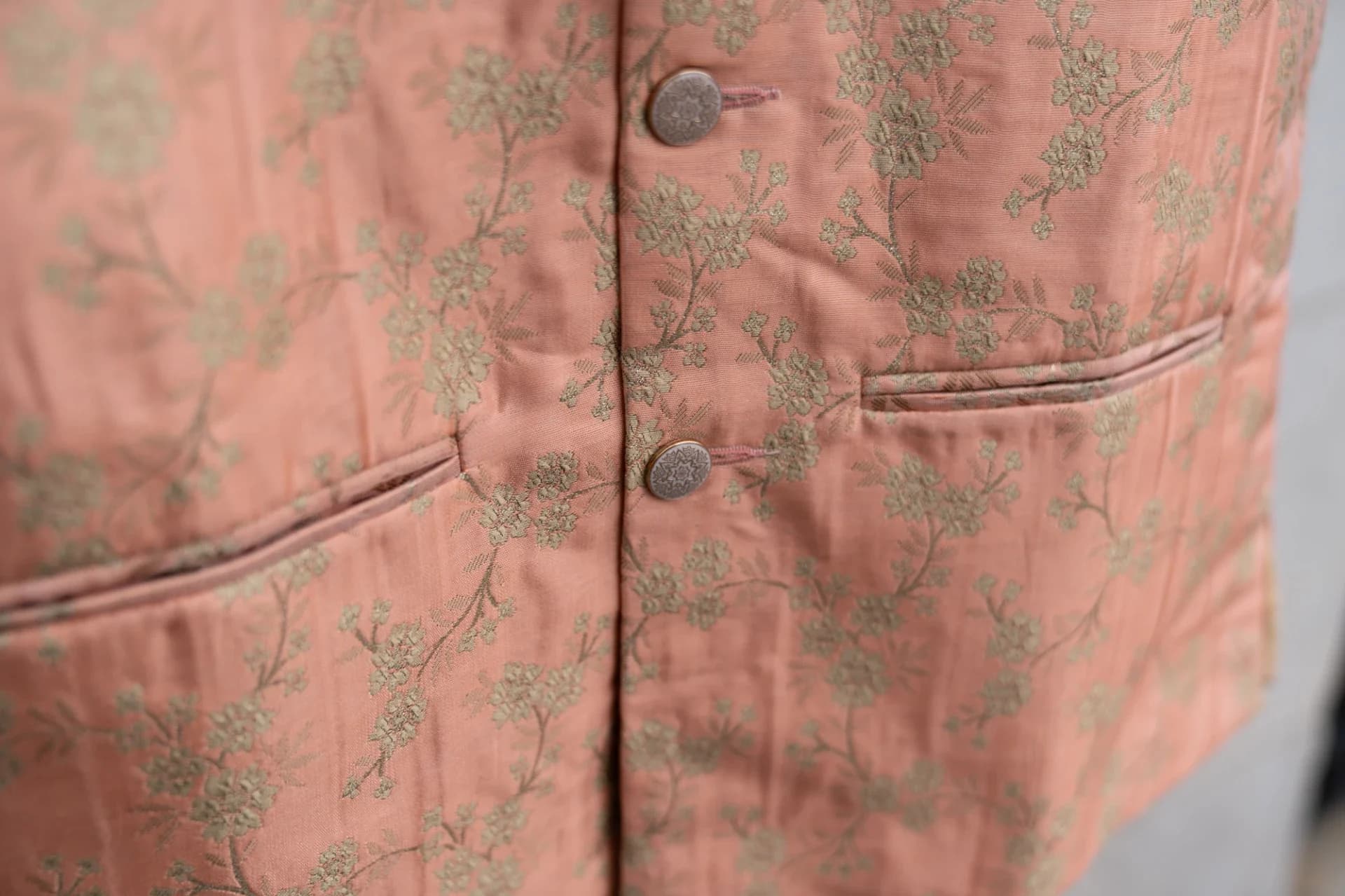 Pink Nehru Jacket (Vest) with Floral Embroidery & Pocket Details