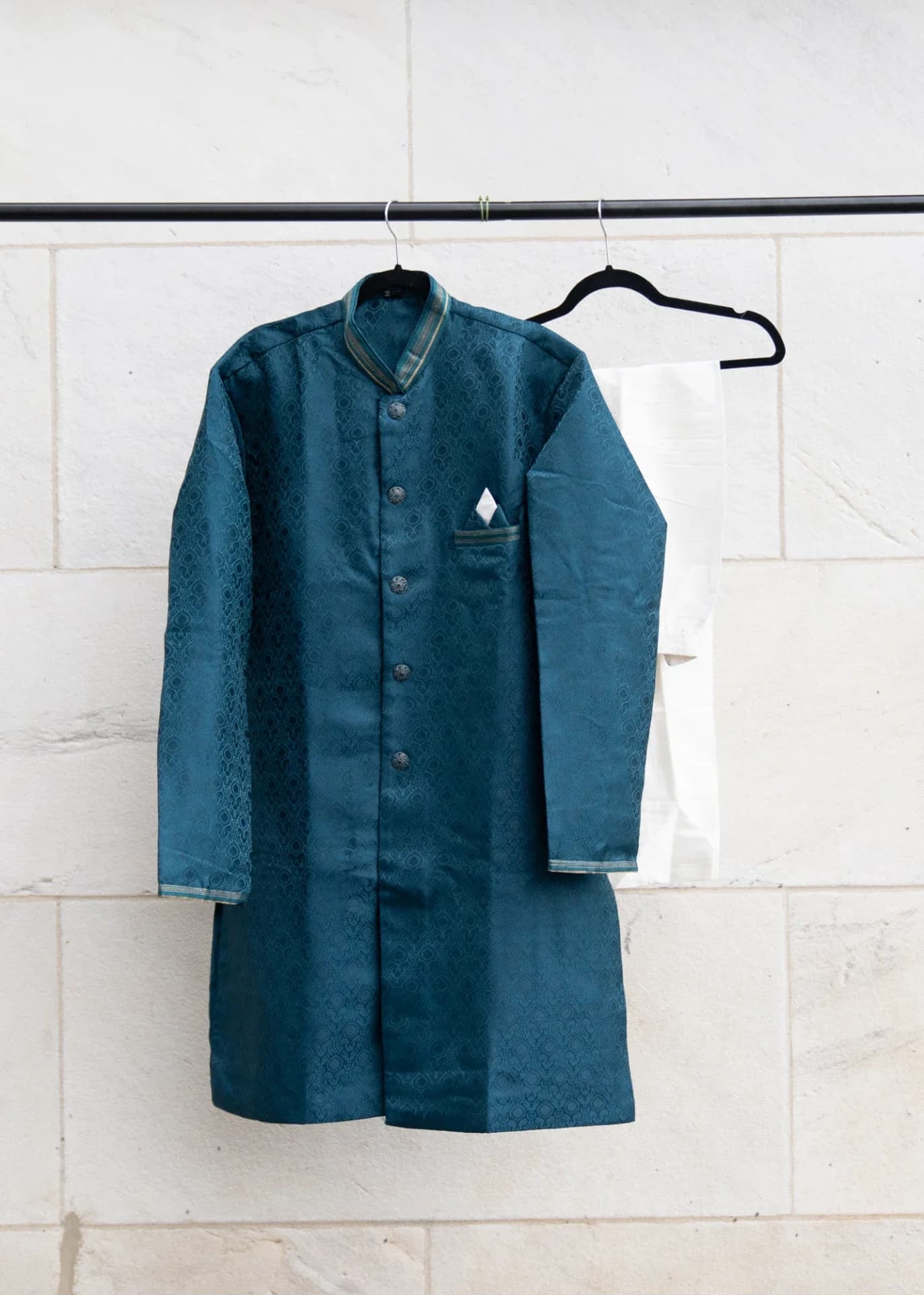 Royal Blue Indo-Western Brocade Jacket Set