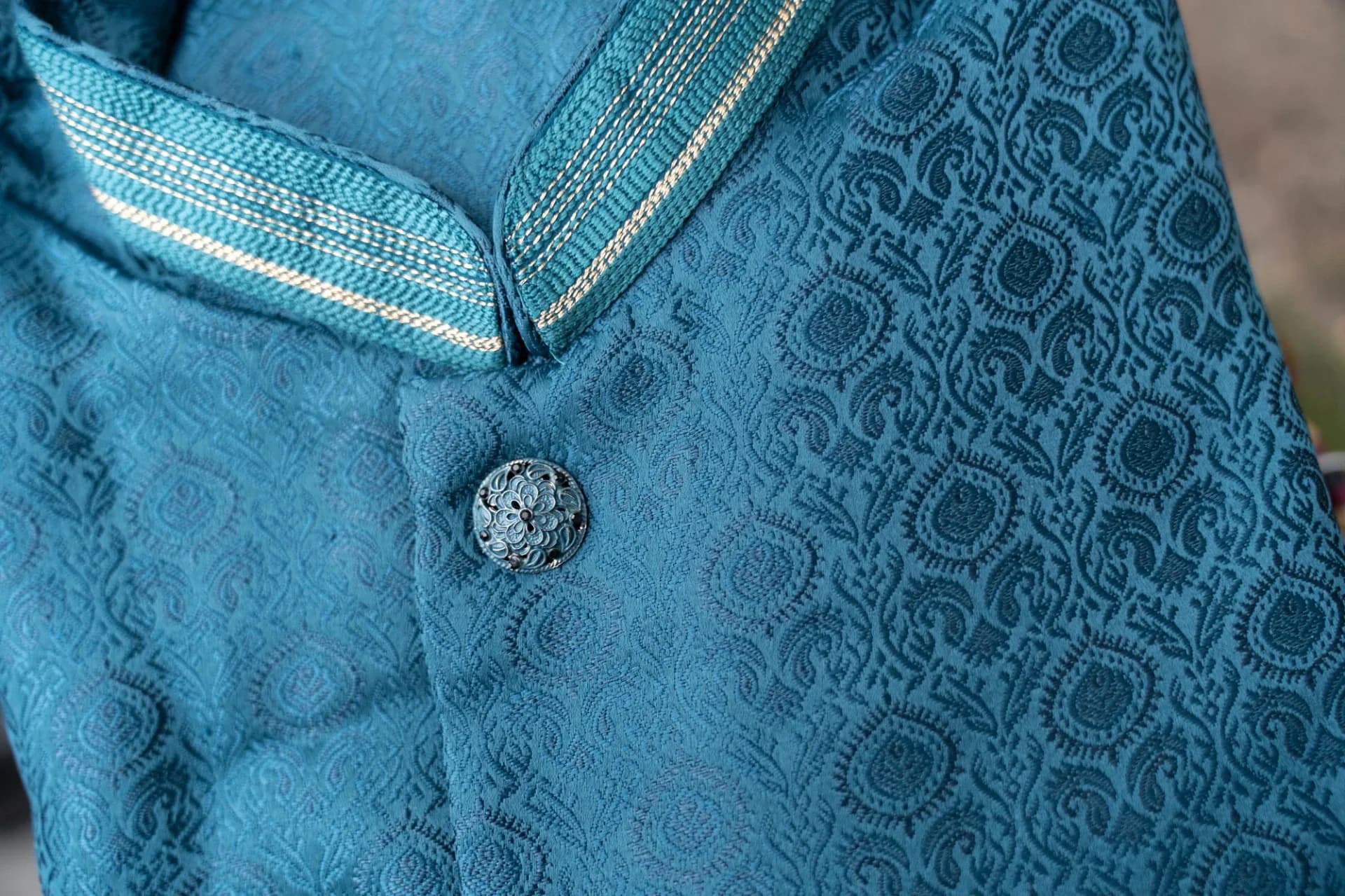 Royal Blue Indo-Western Brocade Jacket Set