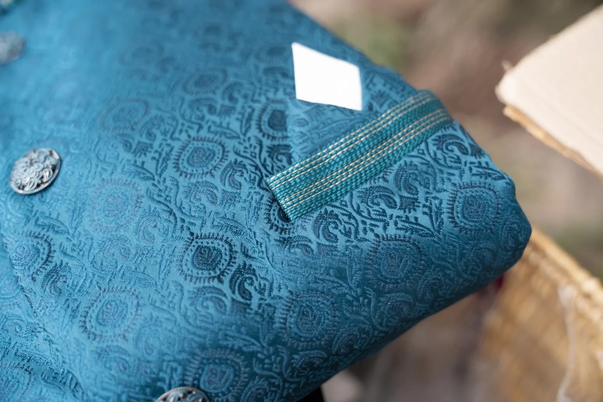 Royal Blue Indo-Western Brocade Jacket Set