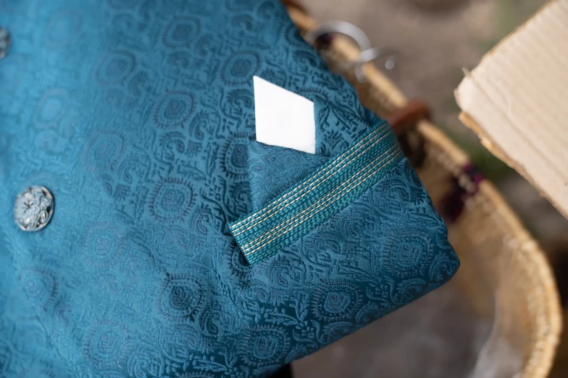 Royal Blue Indo-Western Brocade Jacket Set
