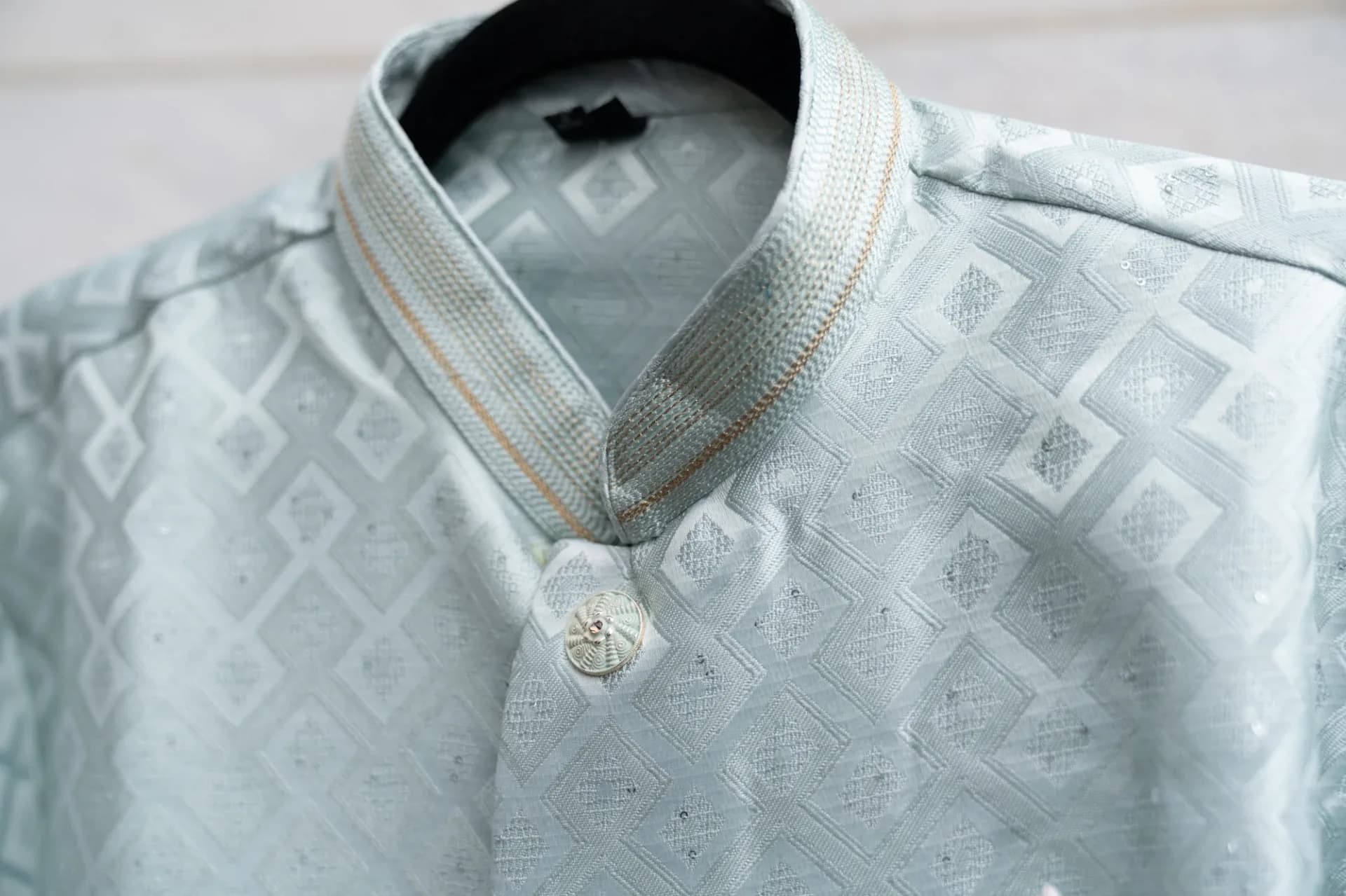 Light Blue Indo-Western Brocade Jacket Set