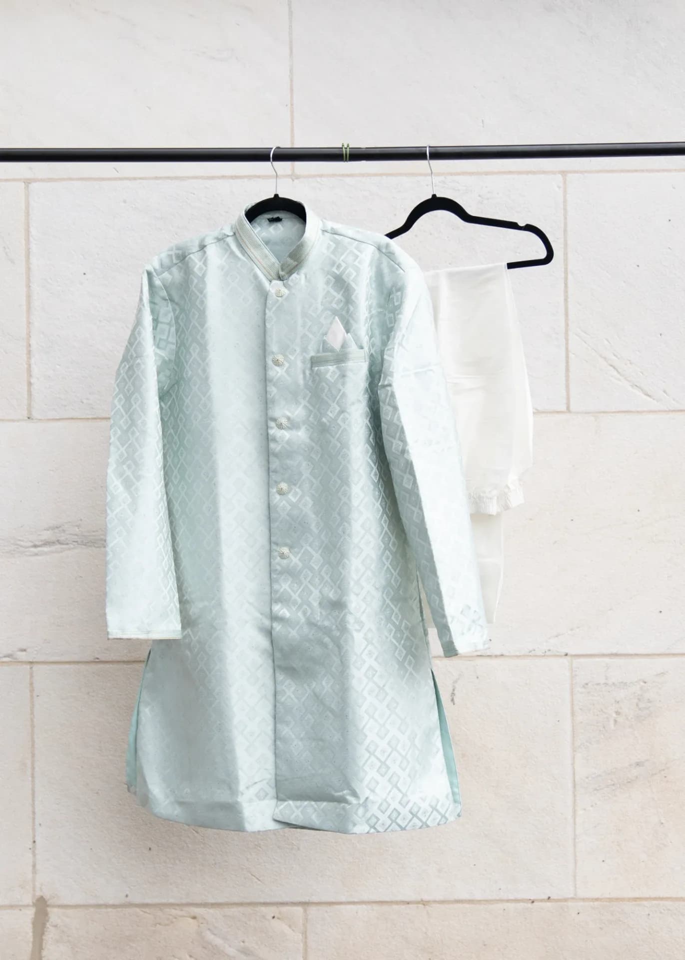 Light Blue Indo-Western Brocade Jacket Set