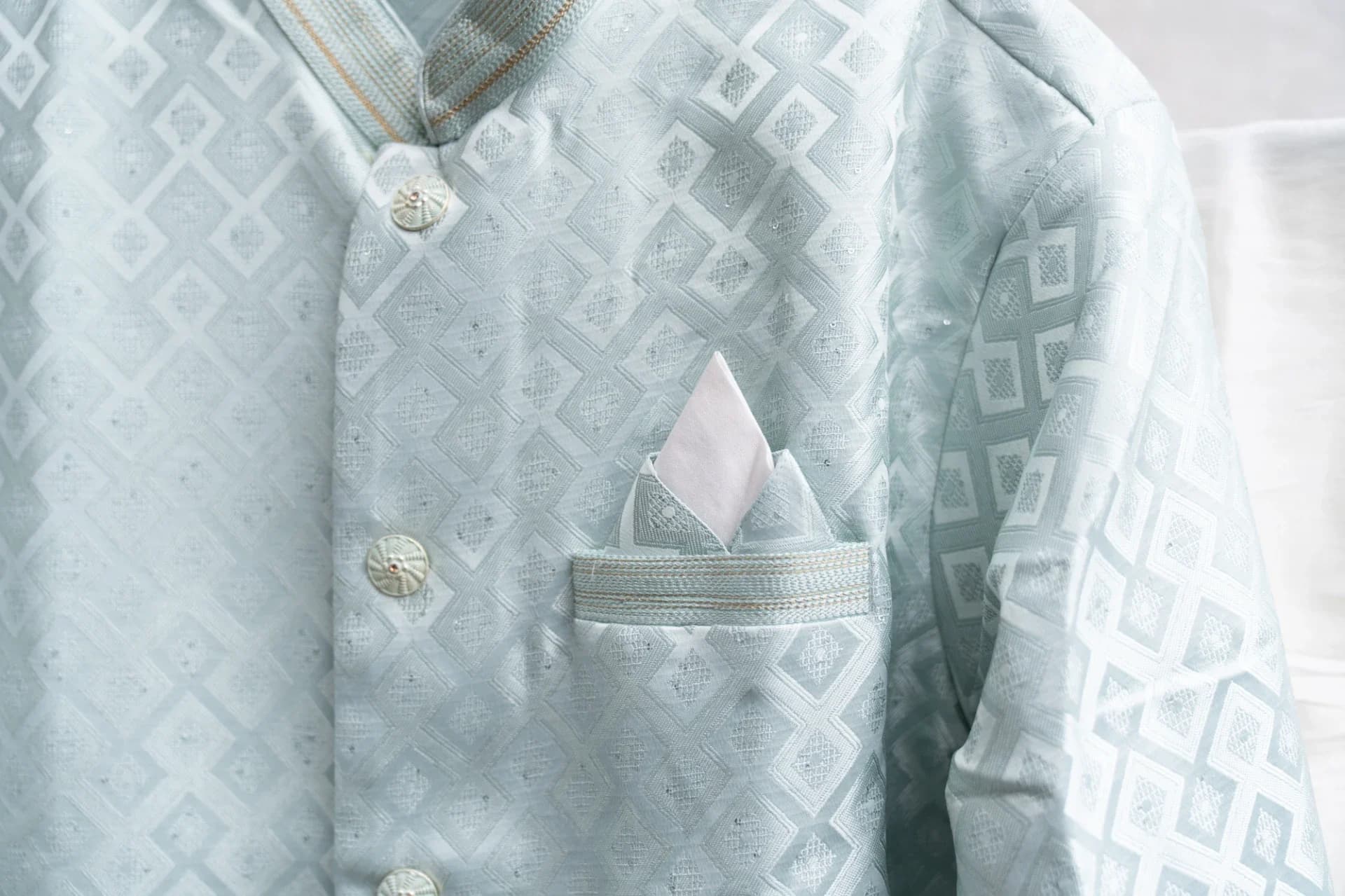 Light Blue Indo-Western Brocade Jacket Set