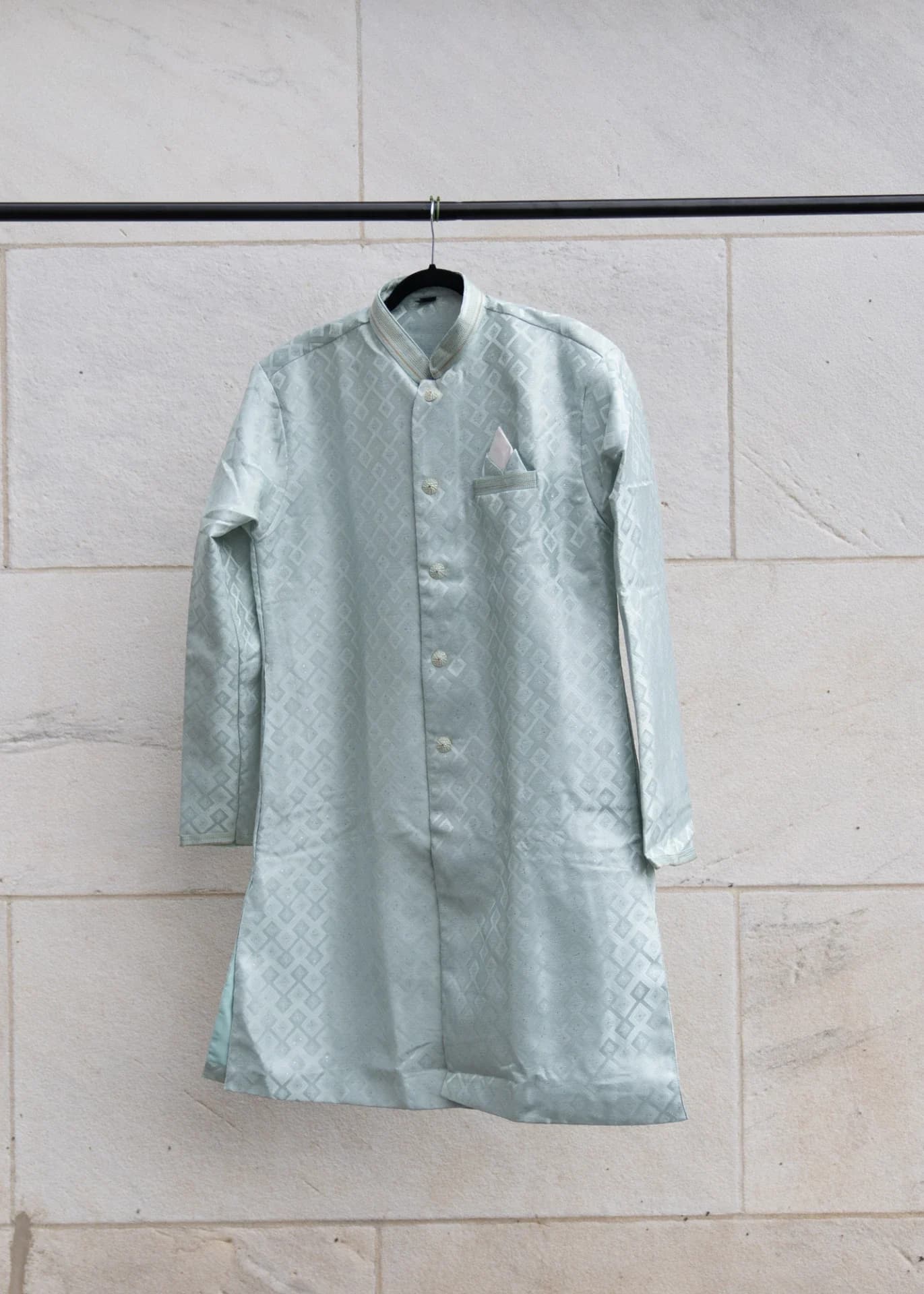 Light Blue Indo-Western Brocade Jacket Set