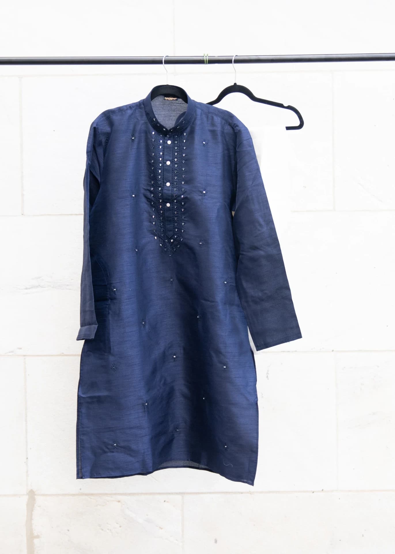 Deep Blue Kurta Set with Mirror Work & Silver Details