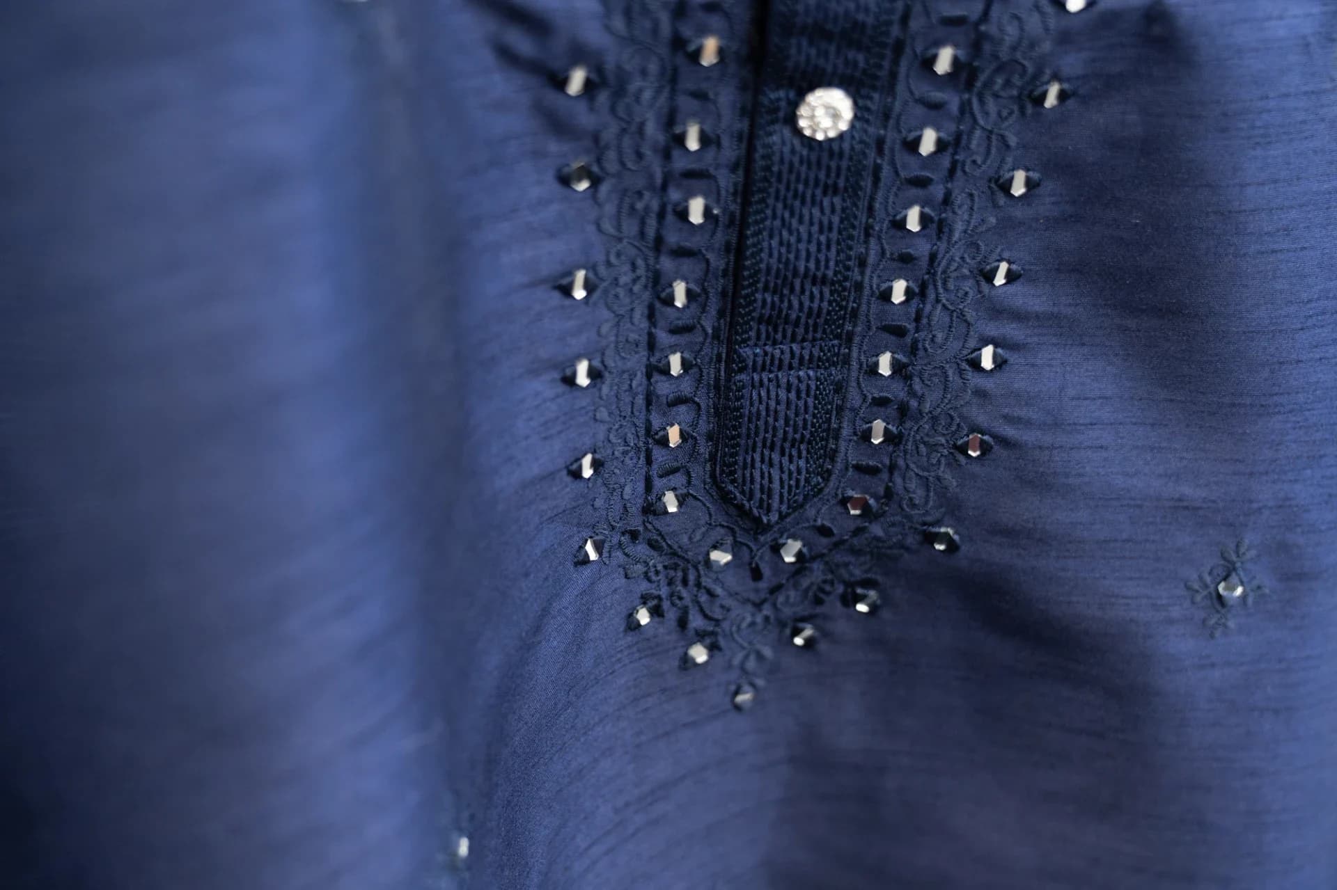 Deep Blue Kurta Set with Mirror Work & Silver Details
