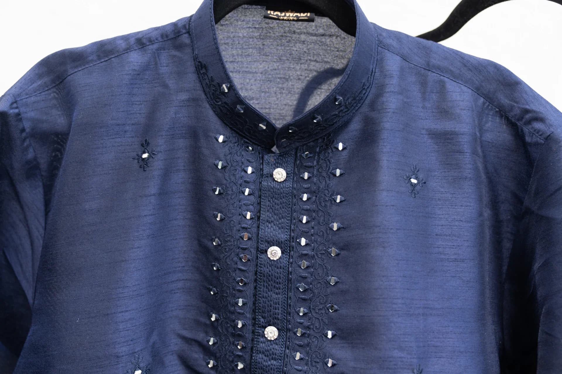 Deep Blue Kurta Set with Mirror Work & Silver Details