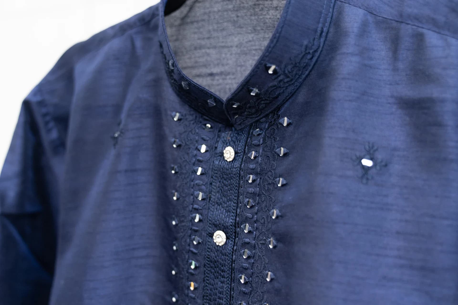 Deep Blue Kurta Set with Mirror Work & Silver Details