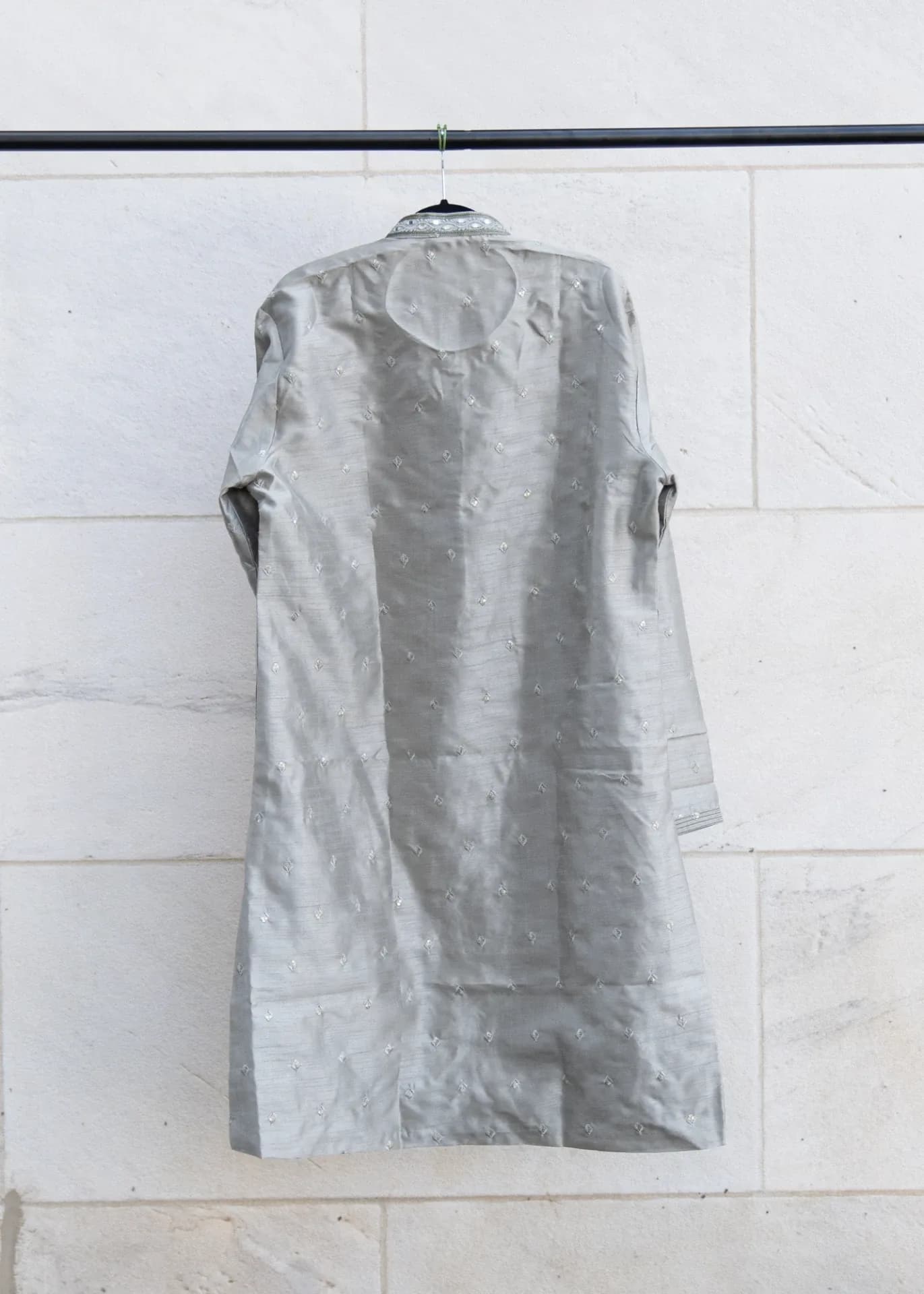 Metallic Grey Kurta Set with Mirror & Sequin Work