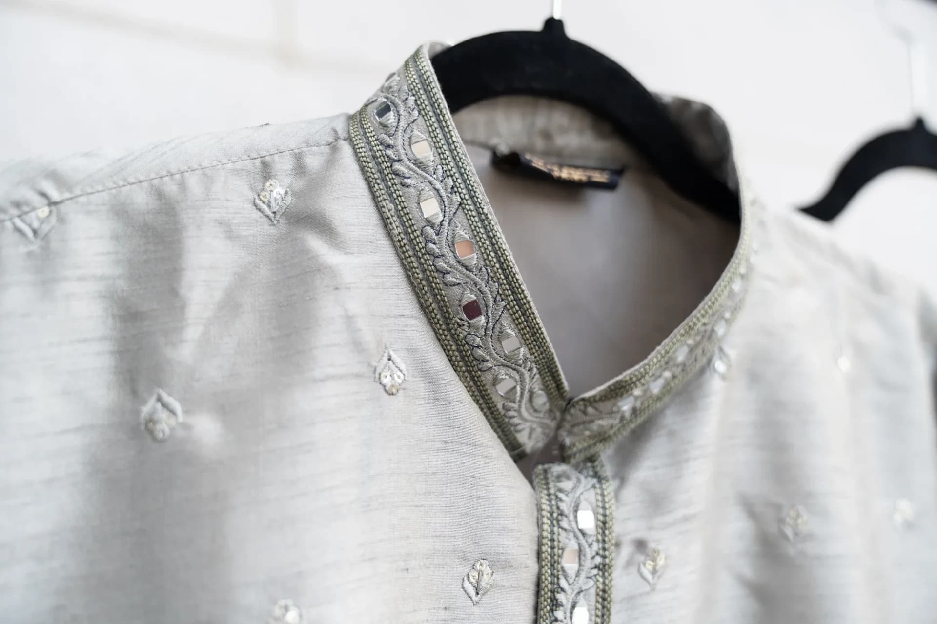 Metallic Grey Kurta Set with Mirror & Sequin Work