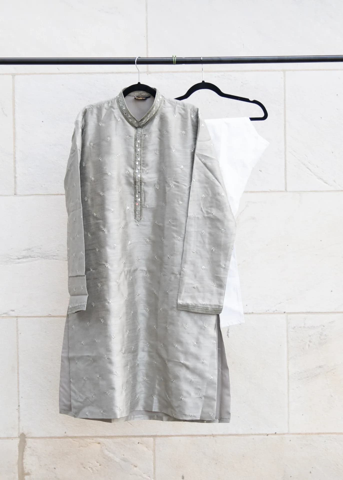 Metallic Grey Kurta Set with Mirror & Sequin Work