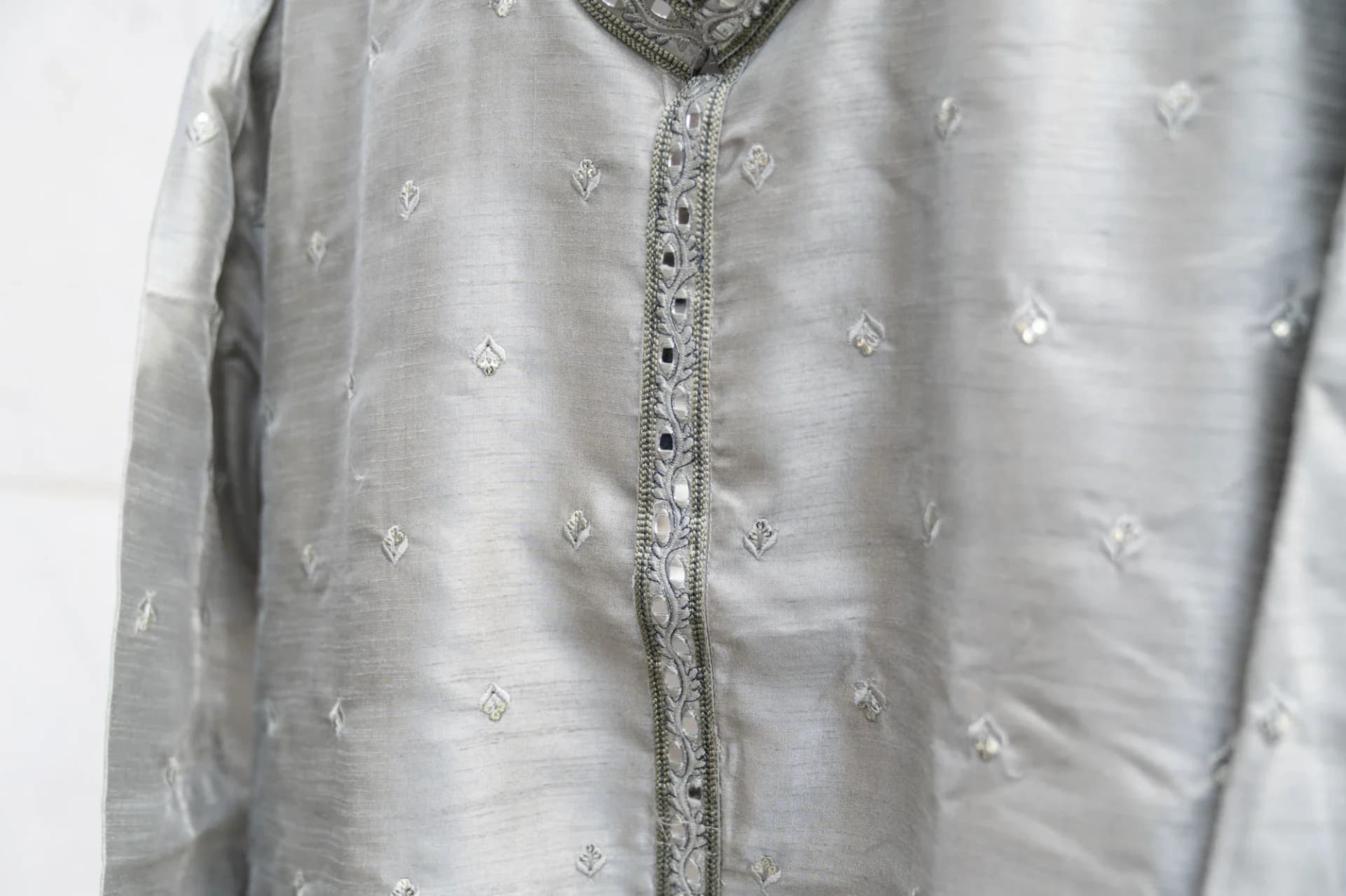 Metallic Grey Kurta Set with Mirror & Sequin Work