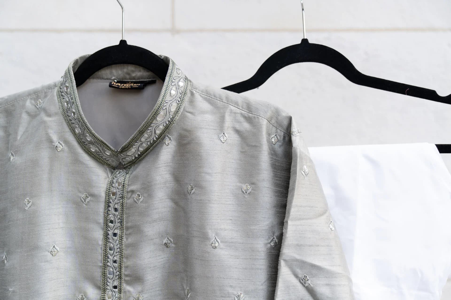 Metallic Grey Kurta Set with Mirror & Sequin Work