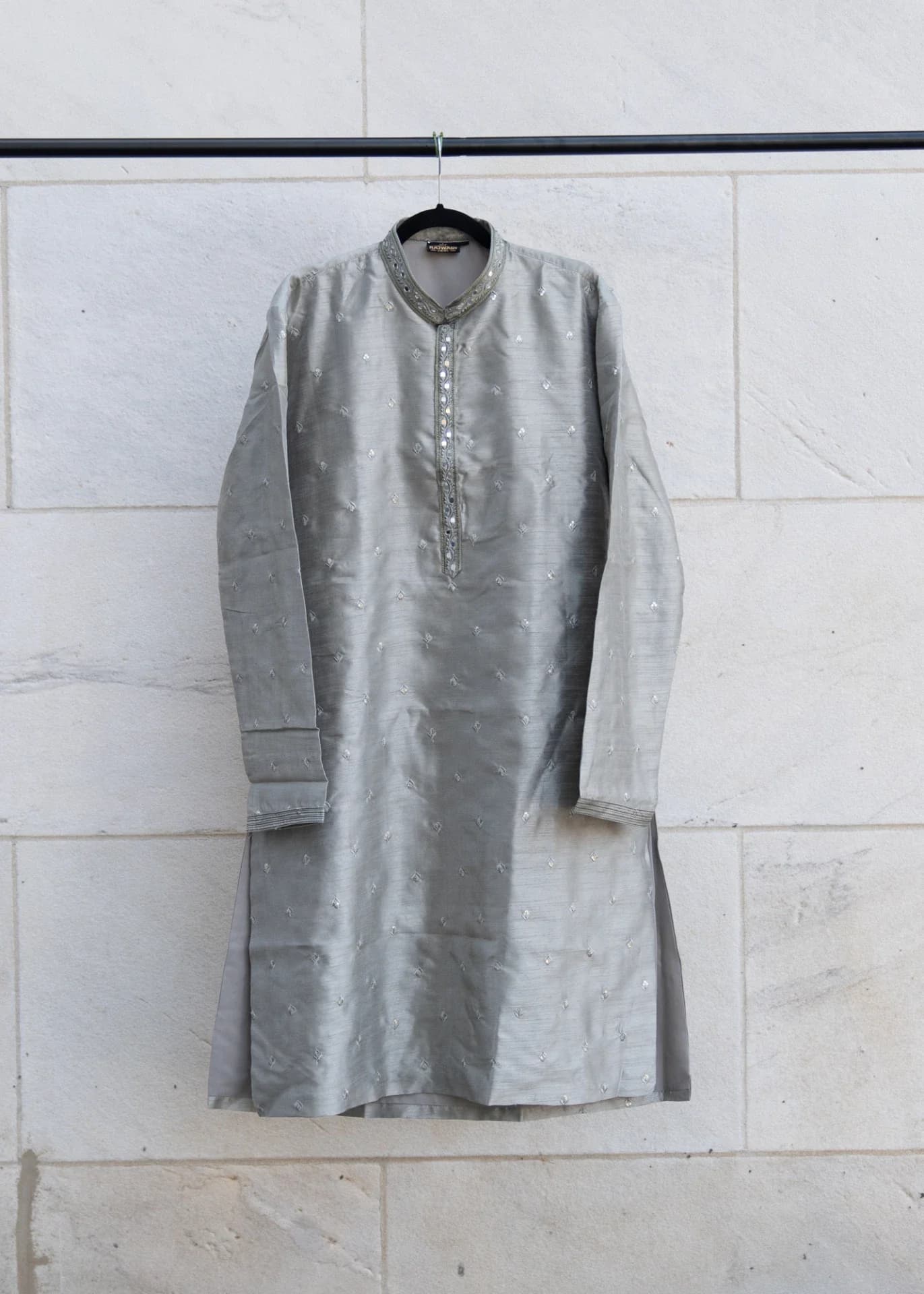 Metallic Grey Kurta Set with Mirror & Sequin Work