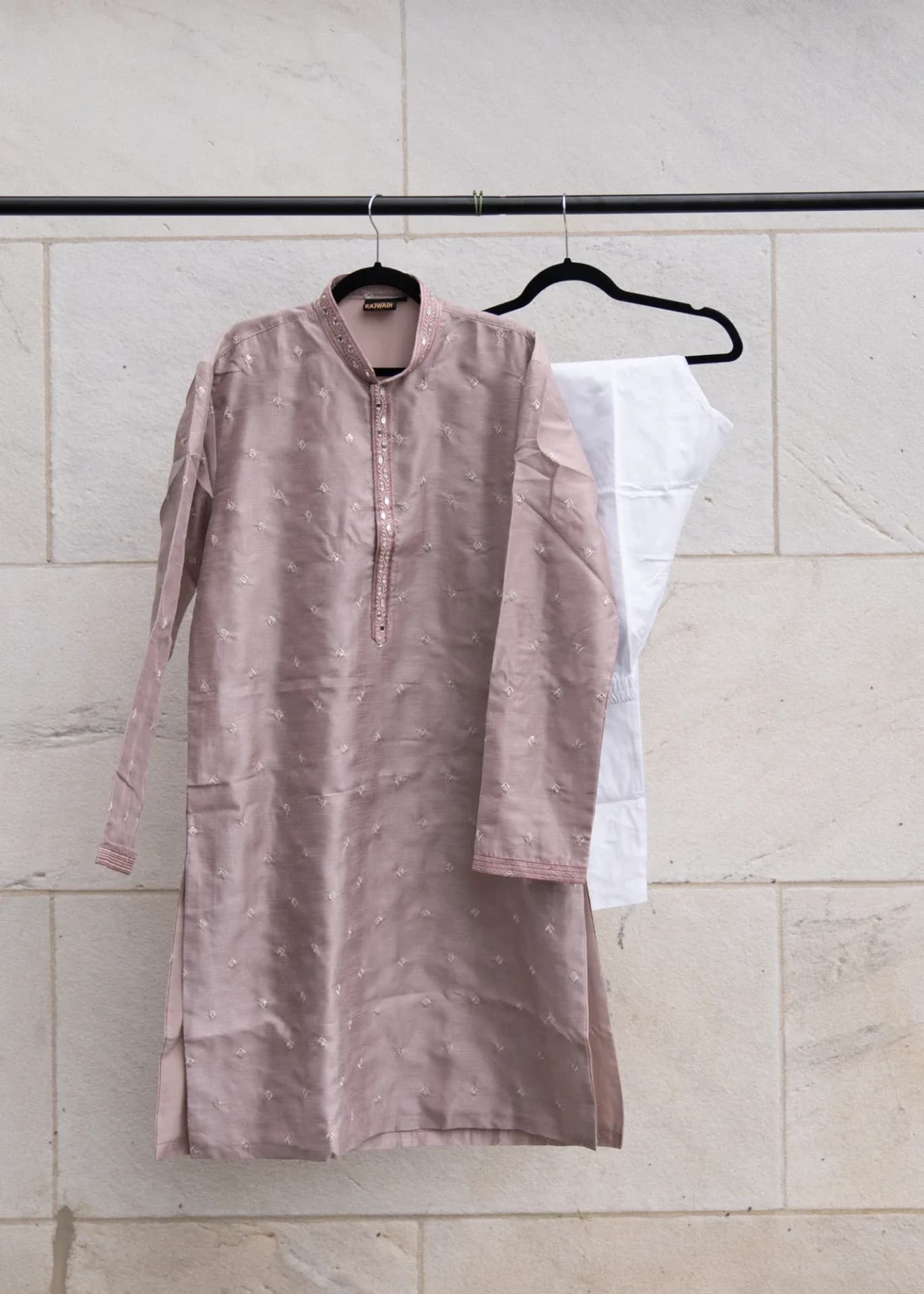 Metallic Pink Kurta Set with Mirror & Sequin Work