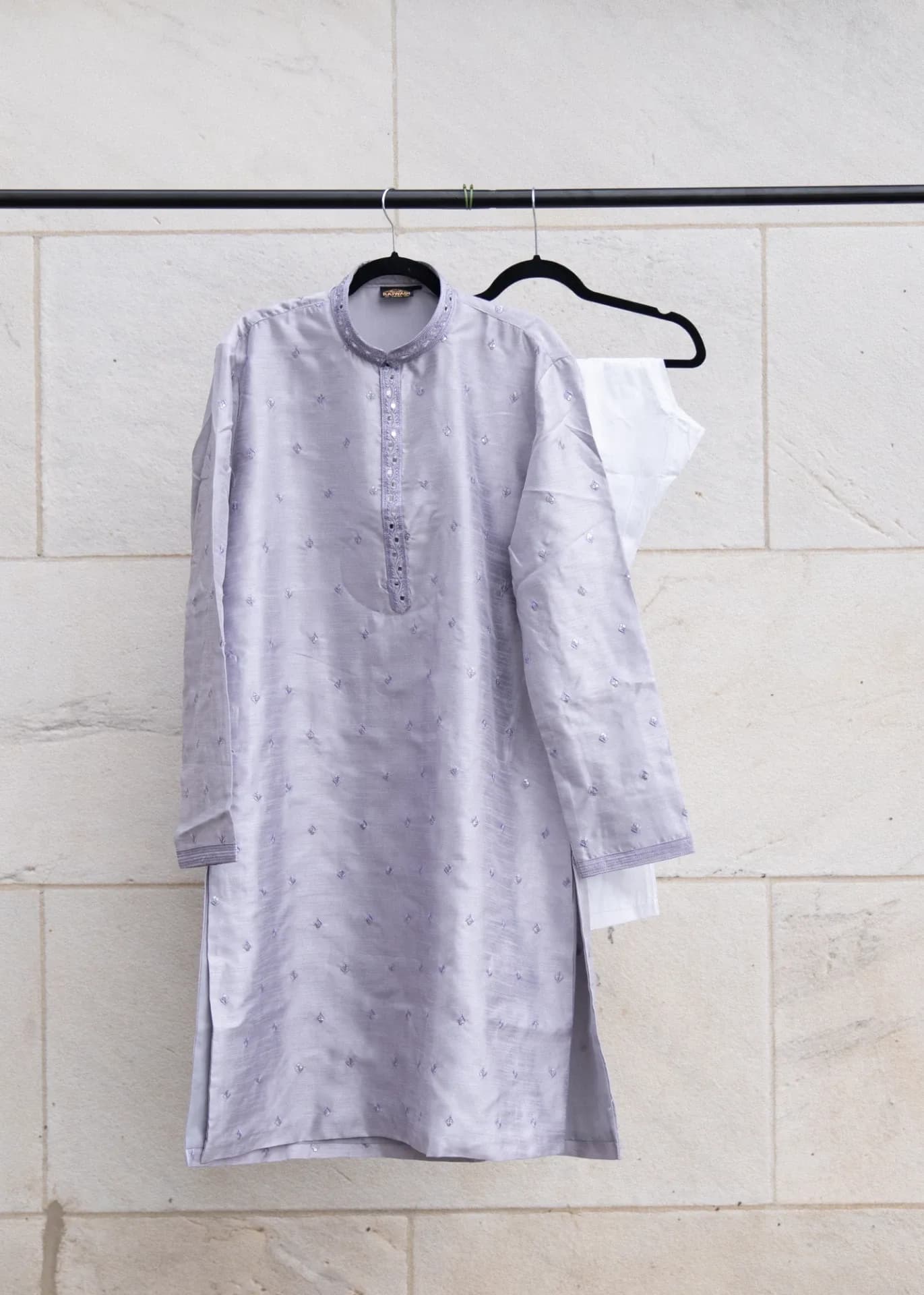 Metallic Lilac Kurta Set with Mirror & Sequin Work