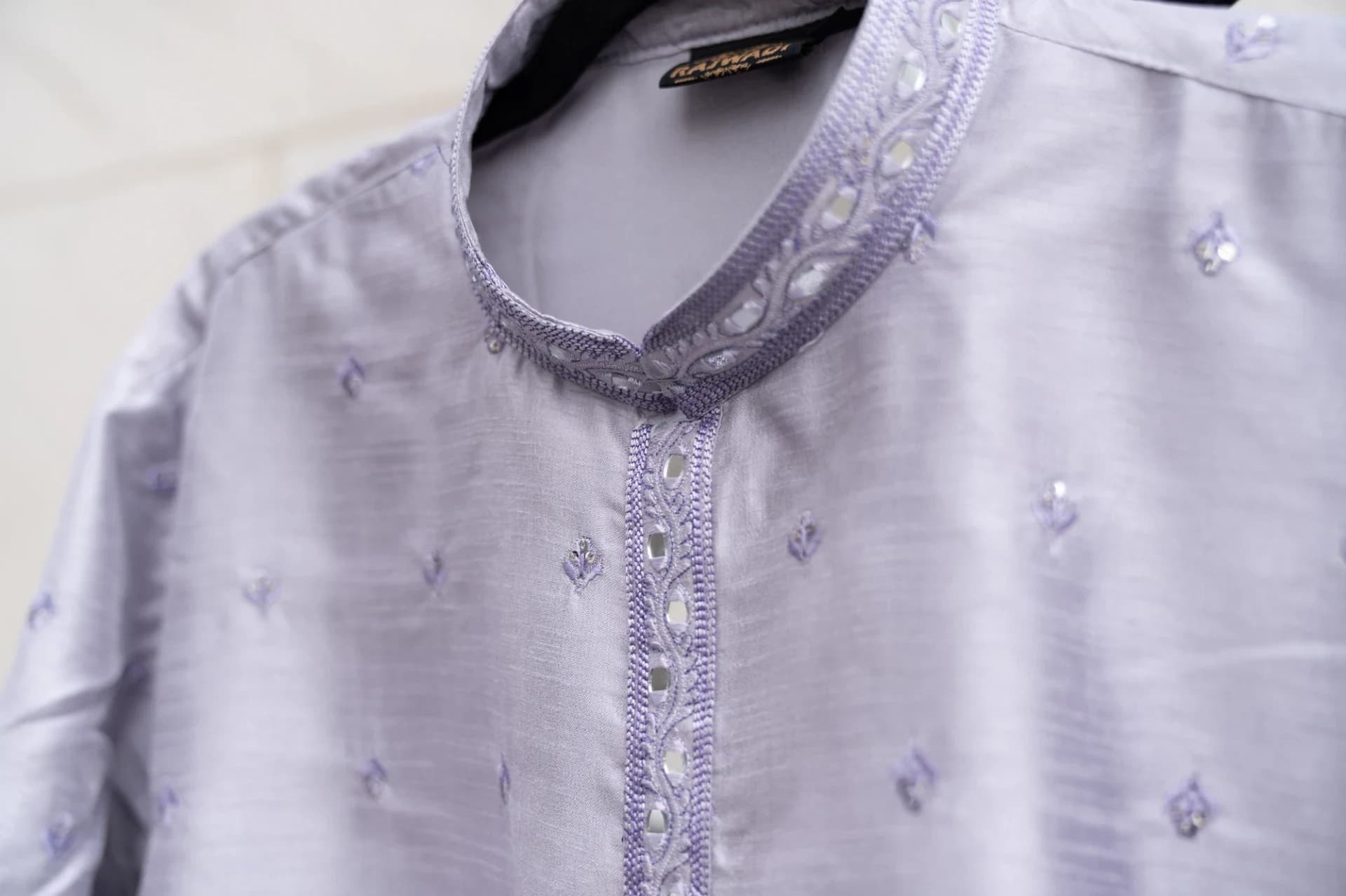 Metallic Lilac Kurta Set with Mirror & Sequin Work