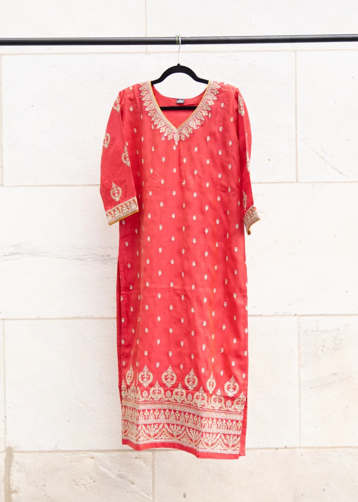 Tomato Pink Salwar Set with Silver Thread Embroidery