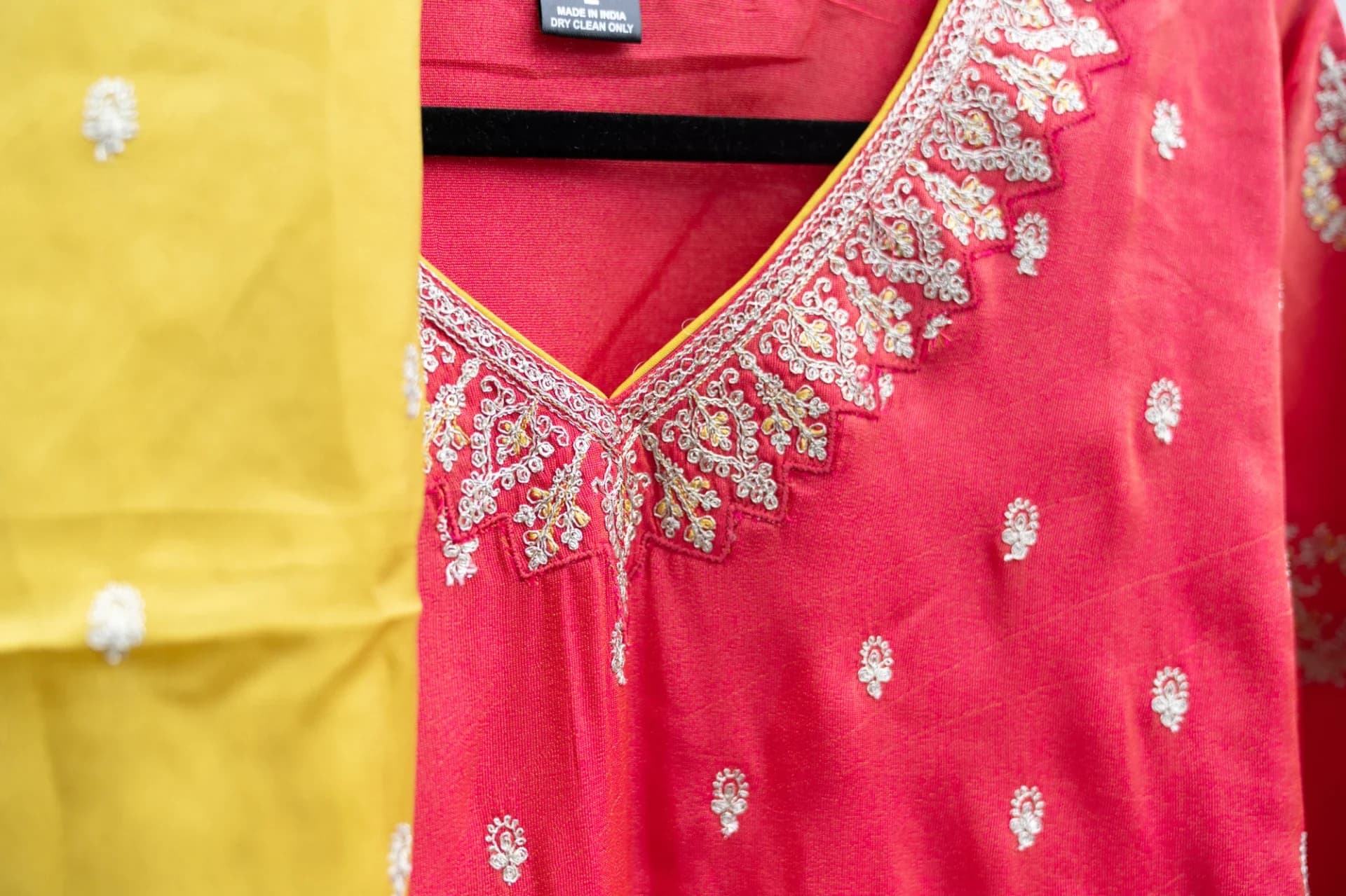 Tomato Pink Salwar Set with Silver Thread Embroidery
