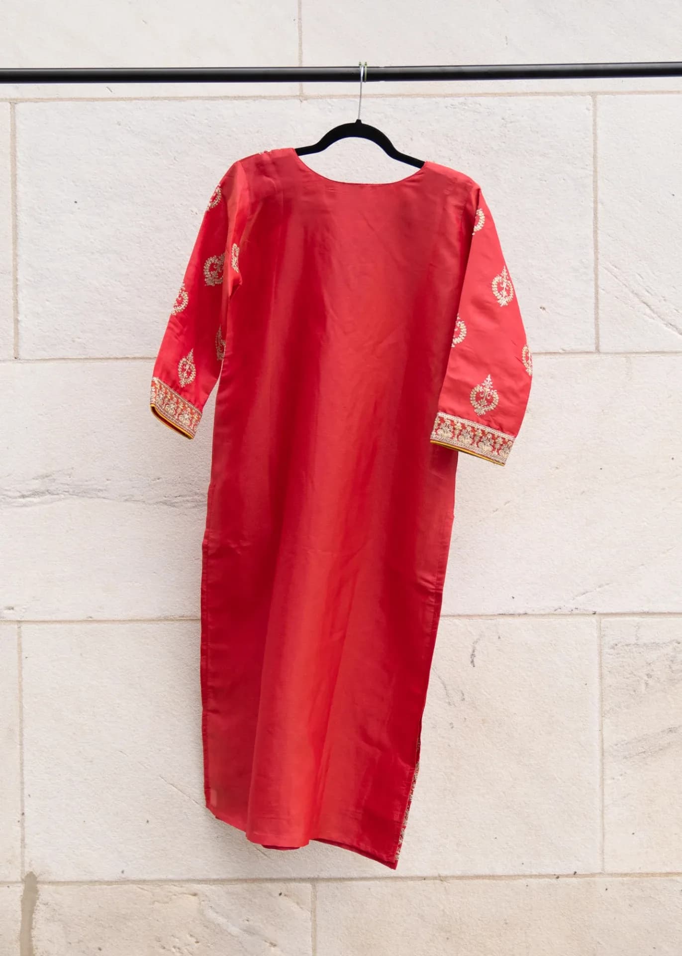 Tomato Pink Salwar Set with Silver Thread Embroidery