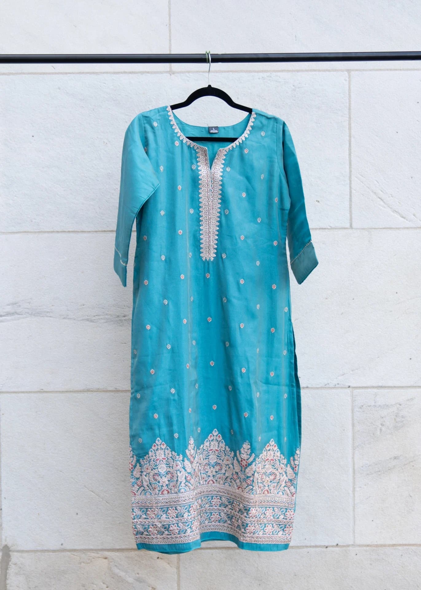 Cyan Salwar Set with Silver Thread Embroidery