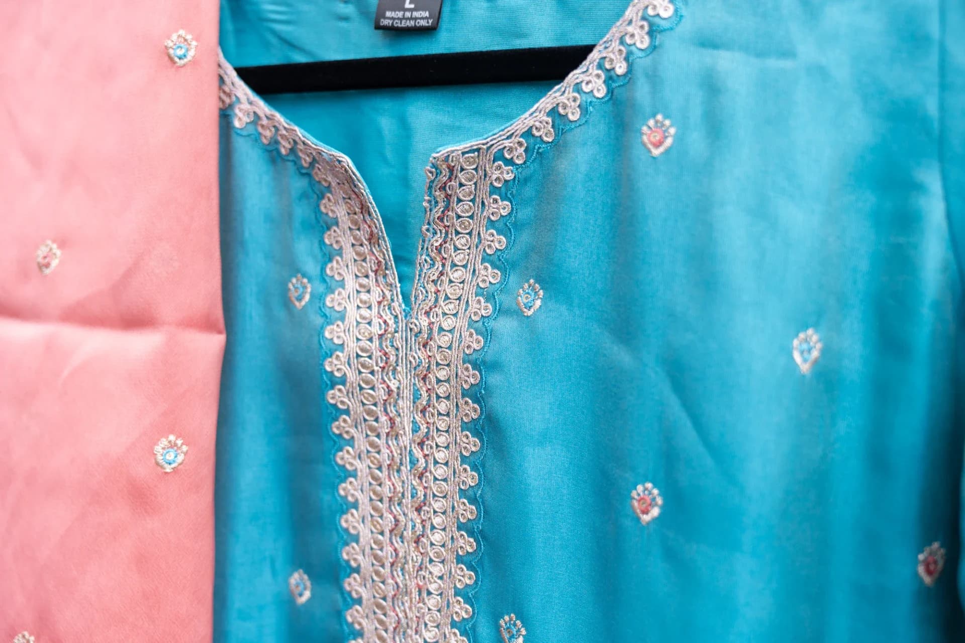Cyan Salwar Set with Silver Thread Embroidery