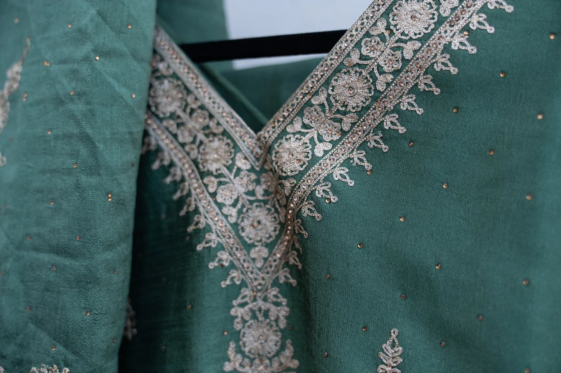 Green Salwar Set with Matte Gold Embroidery