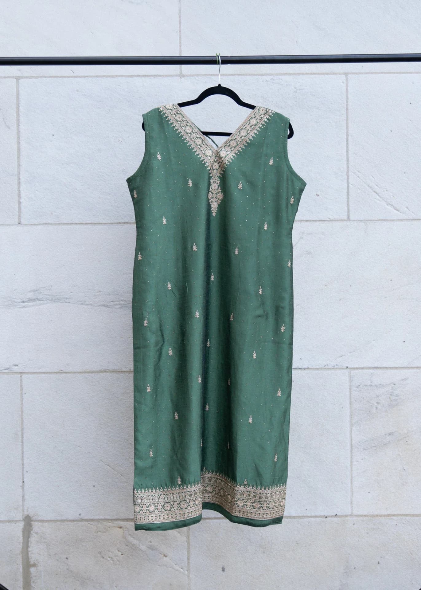 Green Salwar Set with Matte Gold Embroidery