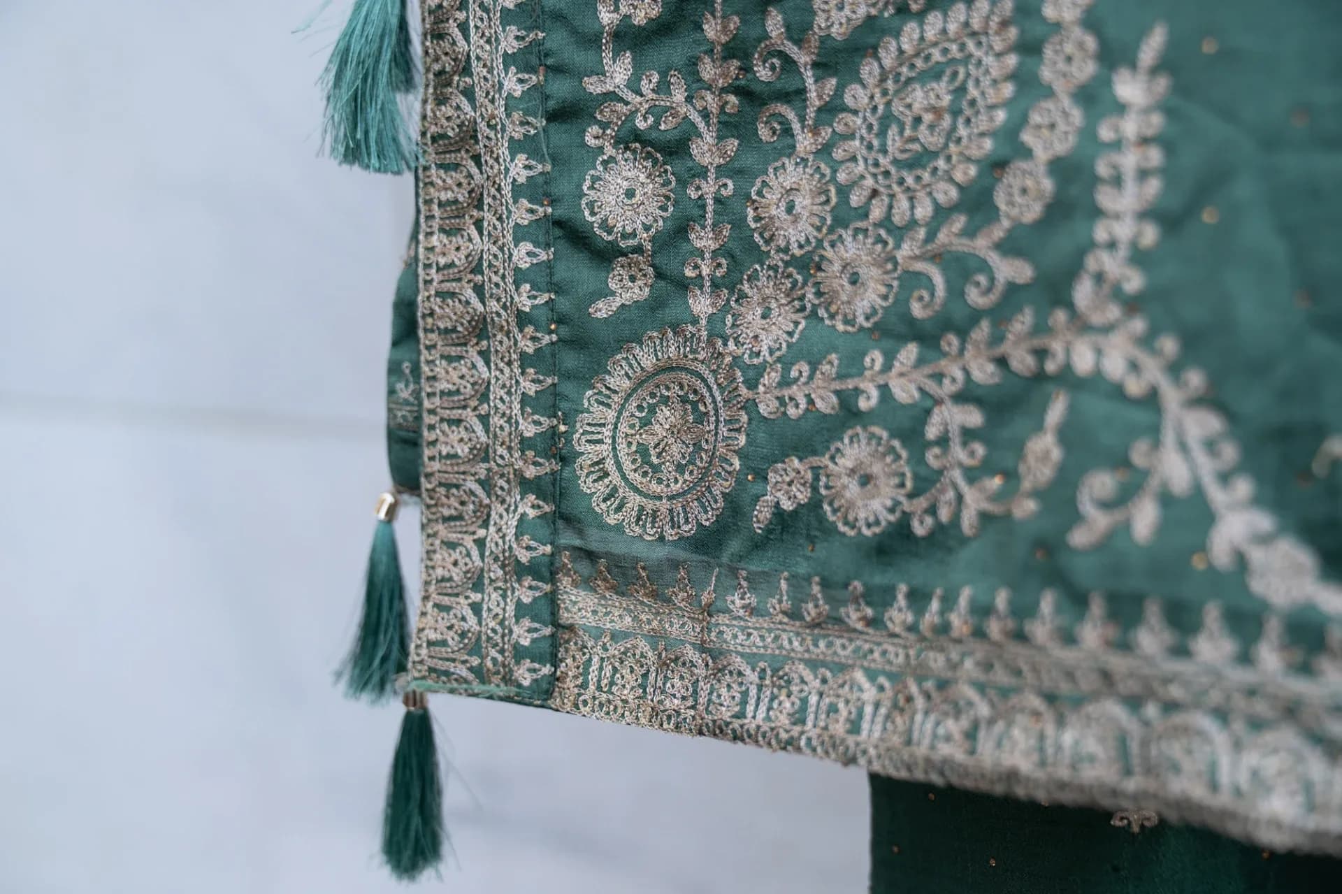 Green Salwar Set with Matte Gold Embroidery