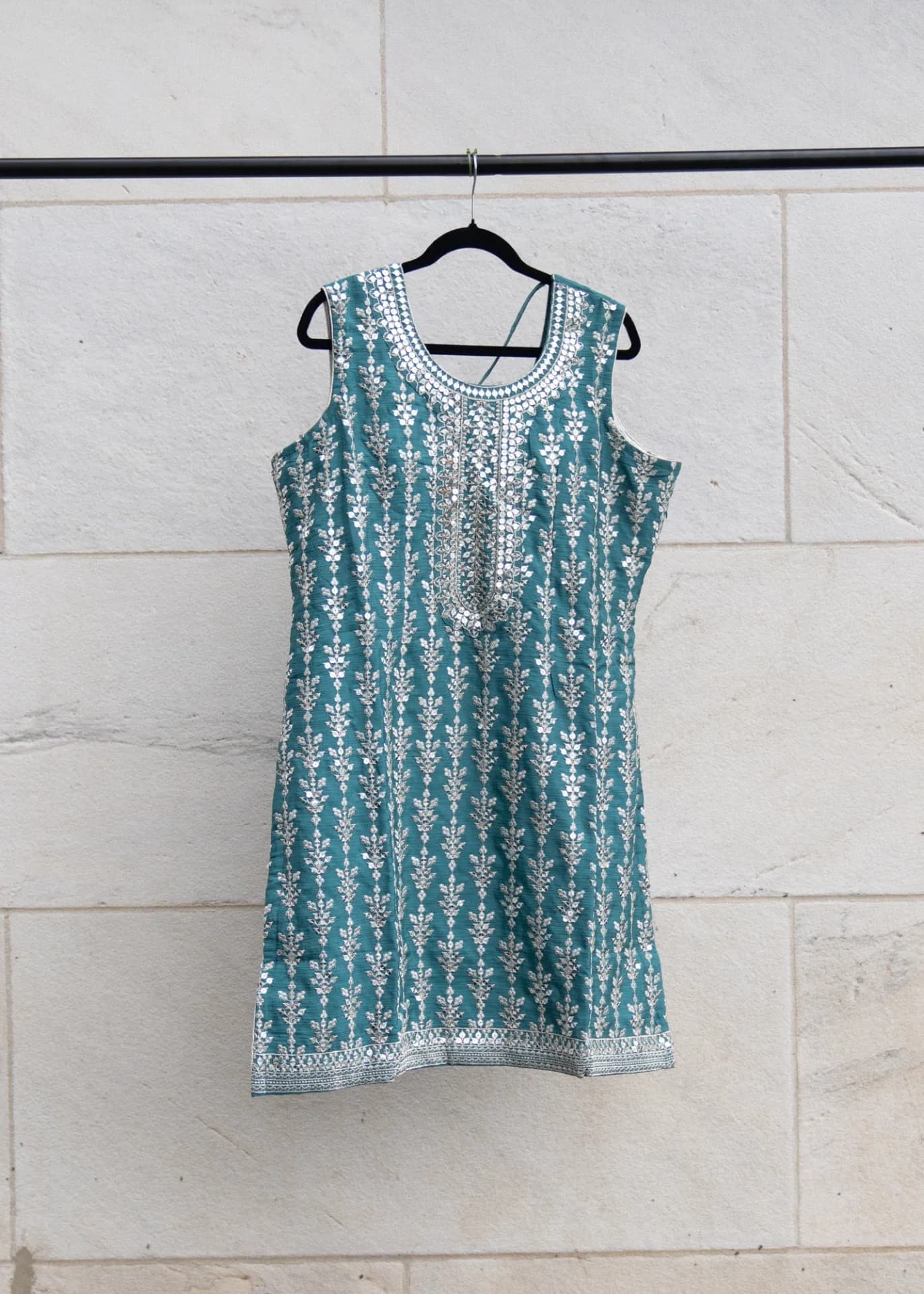 Robin's Egg Blue Sharara Set with Silver Sequin Embroidery