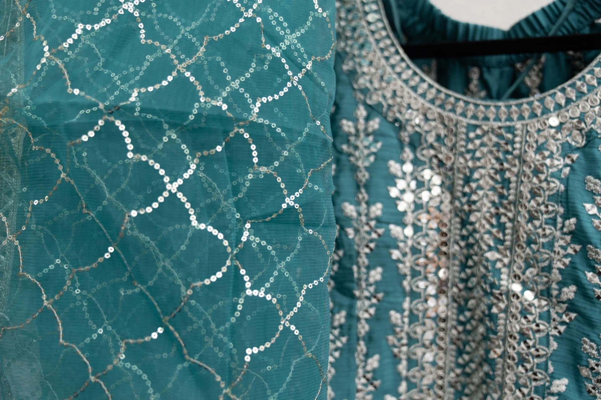 Robin's Egg Blue Sharara Set with Silver Sequin Embroidery