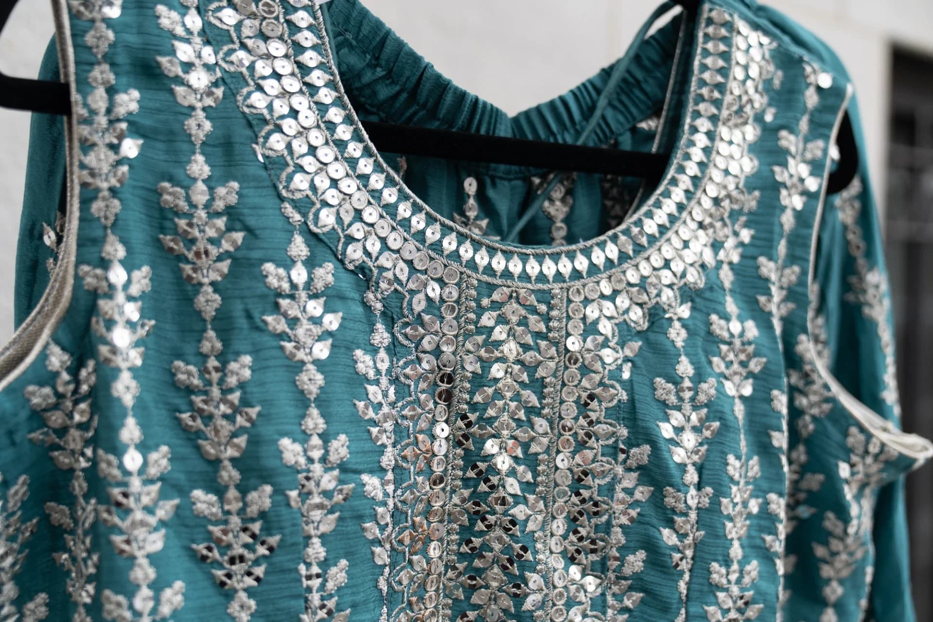 Robin's Egg Blue Sharara Set with Silver Sequin Embroidery