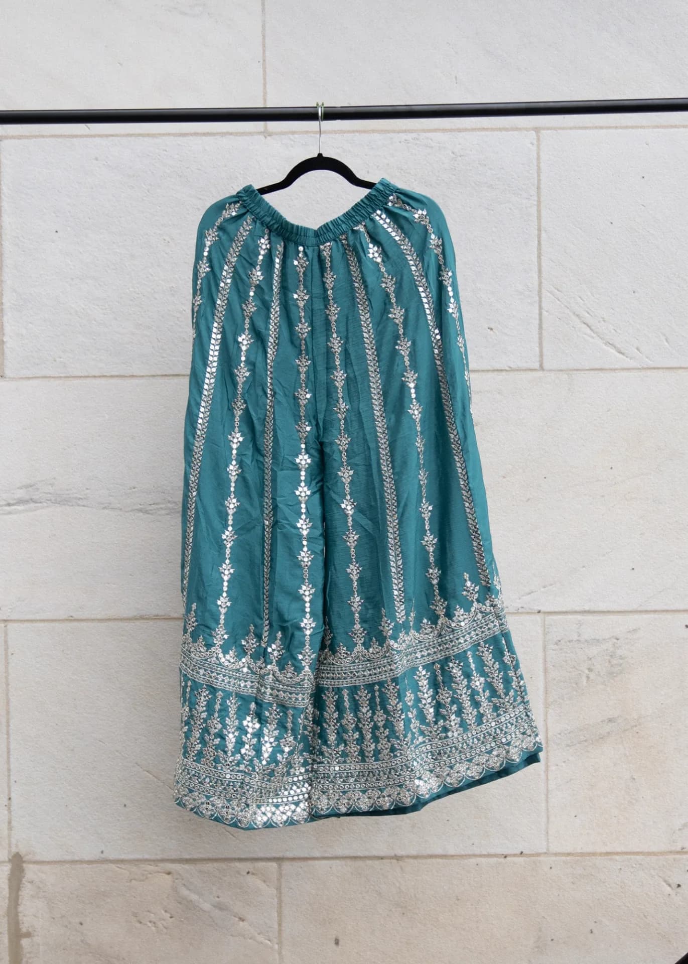 Robin's Egg Blue Sharara Set with Silver Sequin Embroidery